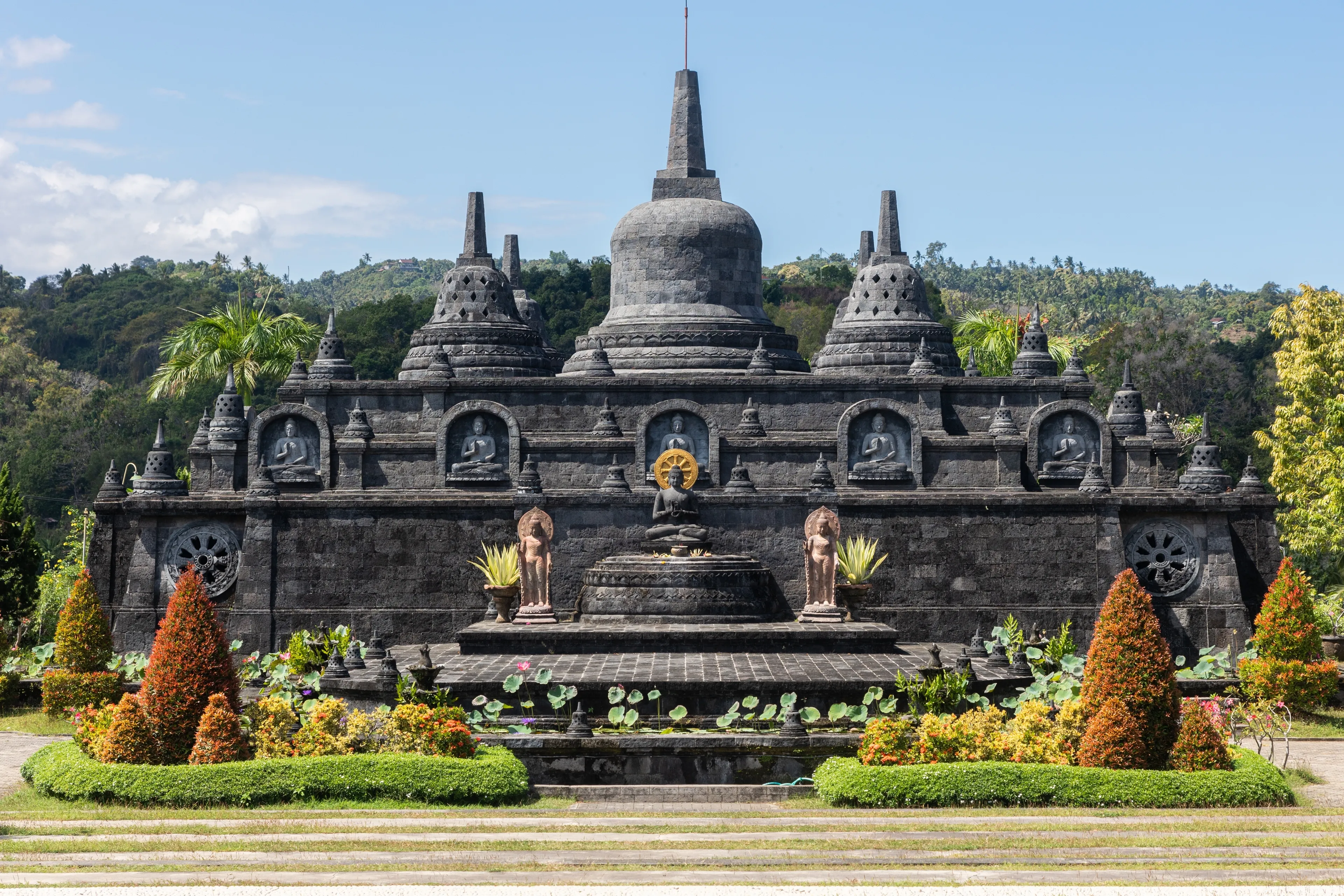 Hindu temple and buddhas near Pemuteran region of Bali, Indonesia