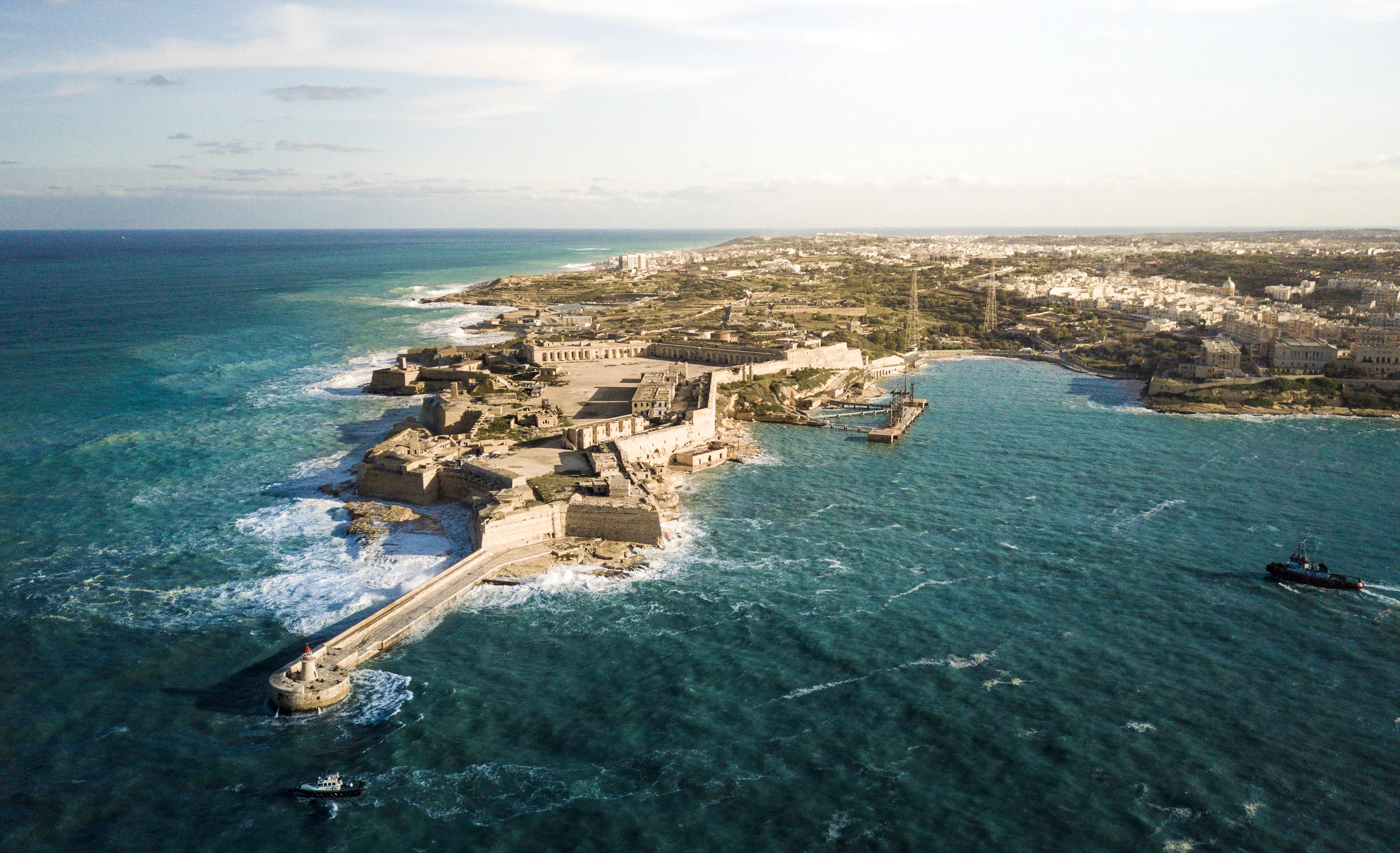 Drone Shot of Fort Ricasoli, Kalkara, Malta