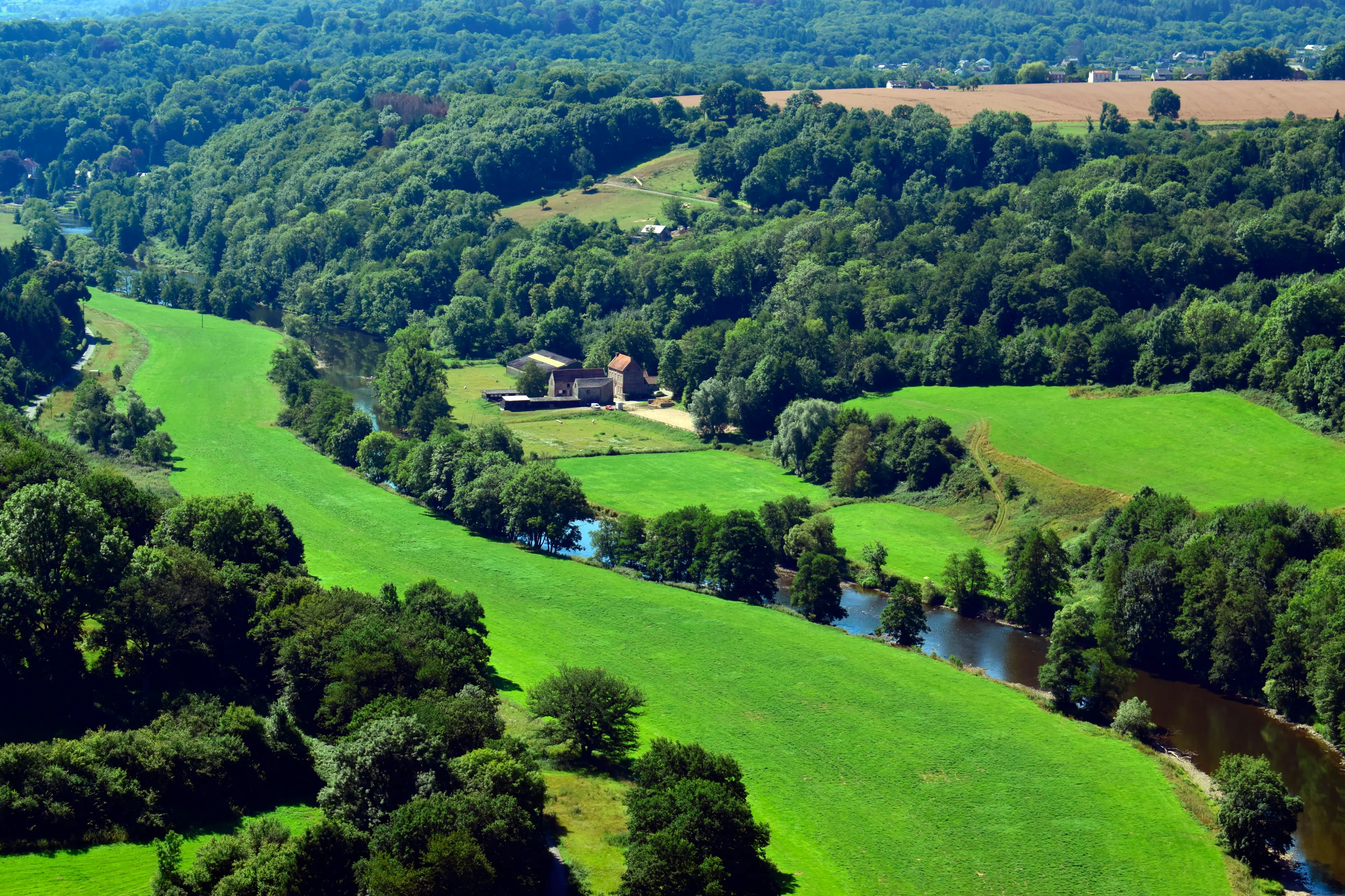 Beautiful landscape of "La Roche aux Faucons" natural pattern background in sunshine day at summer or spring season in Esneux, Liége, Belgium.