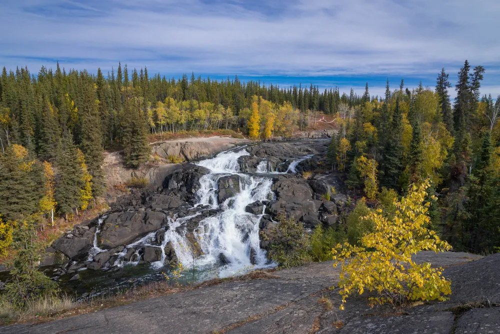 Cameron Falls just outside of Yellowknife, Northwest Territories of Canada in the autumn afternoon. 