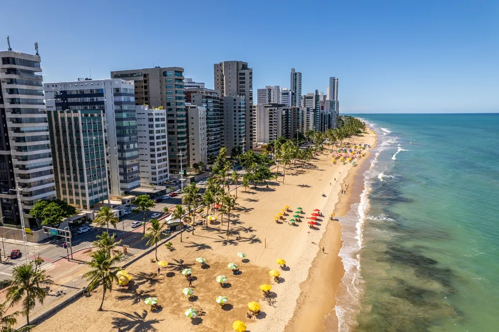 Aerial view of "Boa Viagem" beach in Recife, capital of Pernambuco, Brazil.