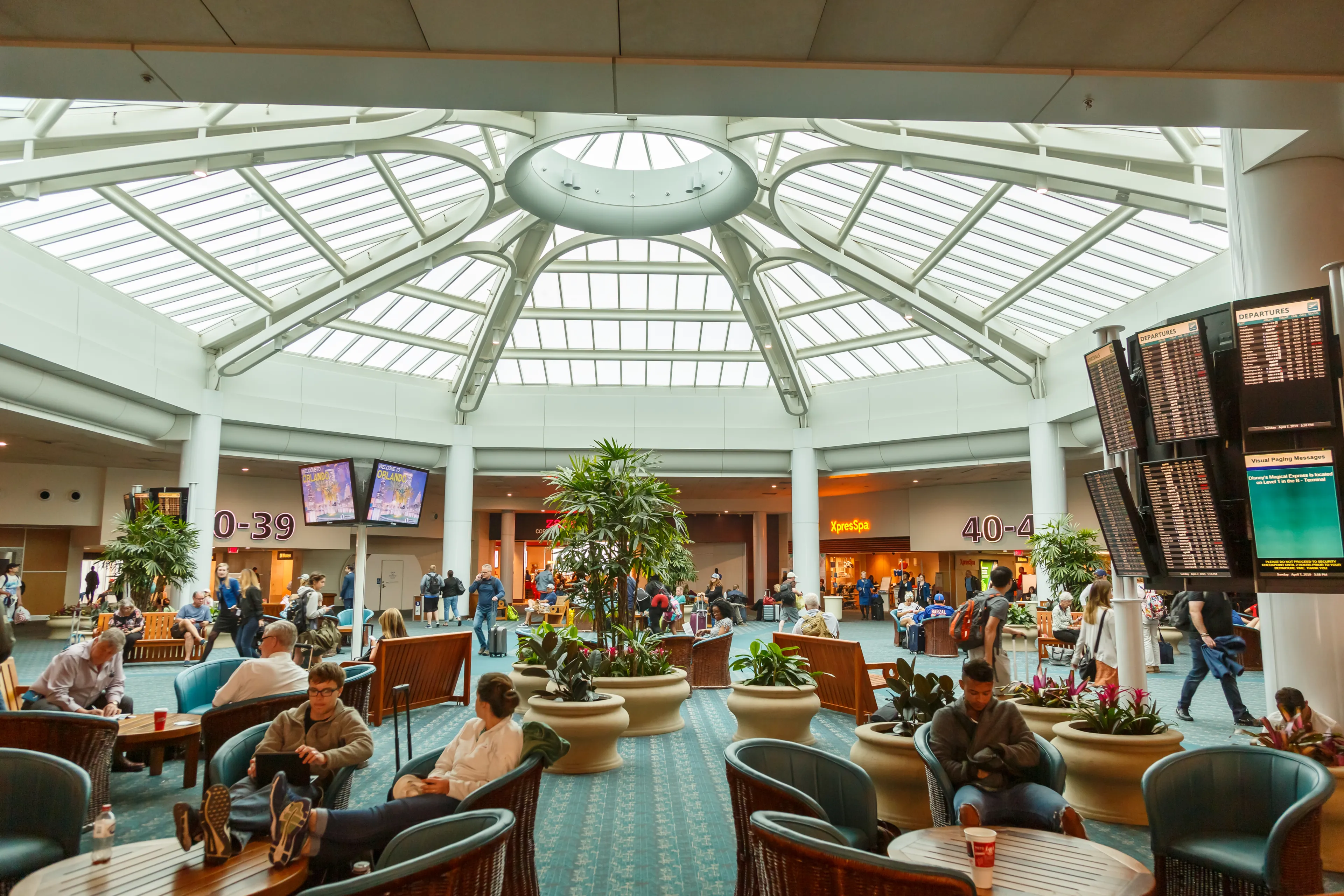 Orlando, Florida - April 7, 2019: Terminal building of Orlando International airport (MCO) in Florida.