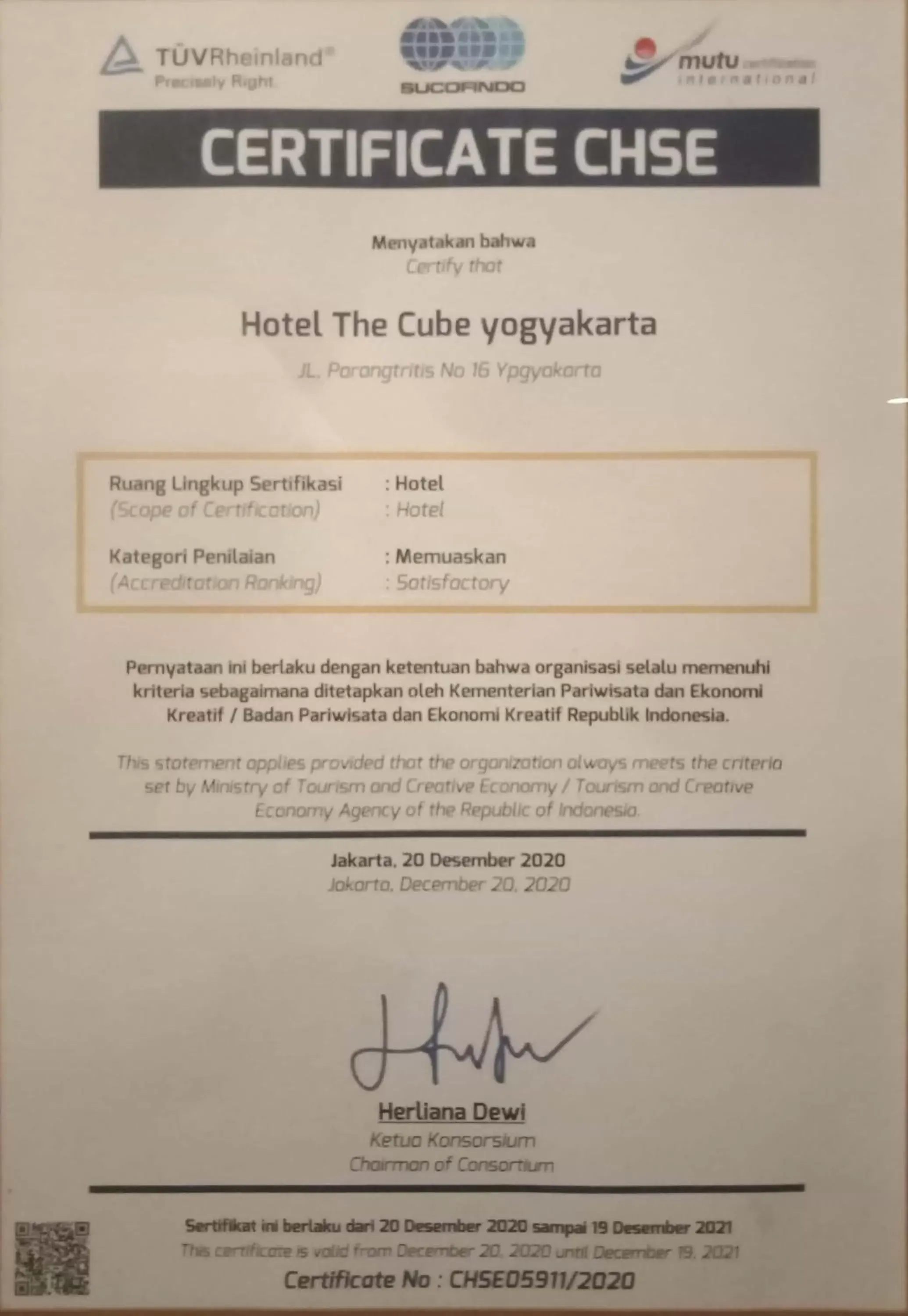 Certificate/Award in The Cube Hotel Malioboro, Azana Hotels Collection Certificate/Award in The Cube Hotel Malioboro, Azana Hotels Collection