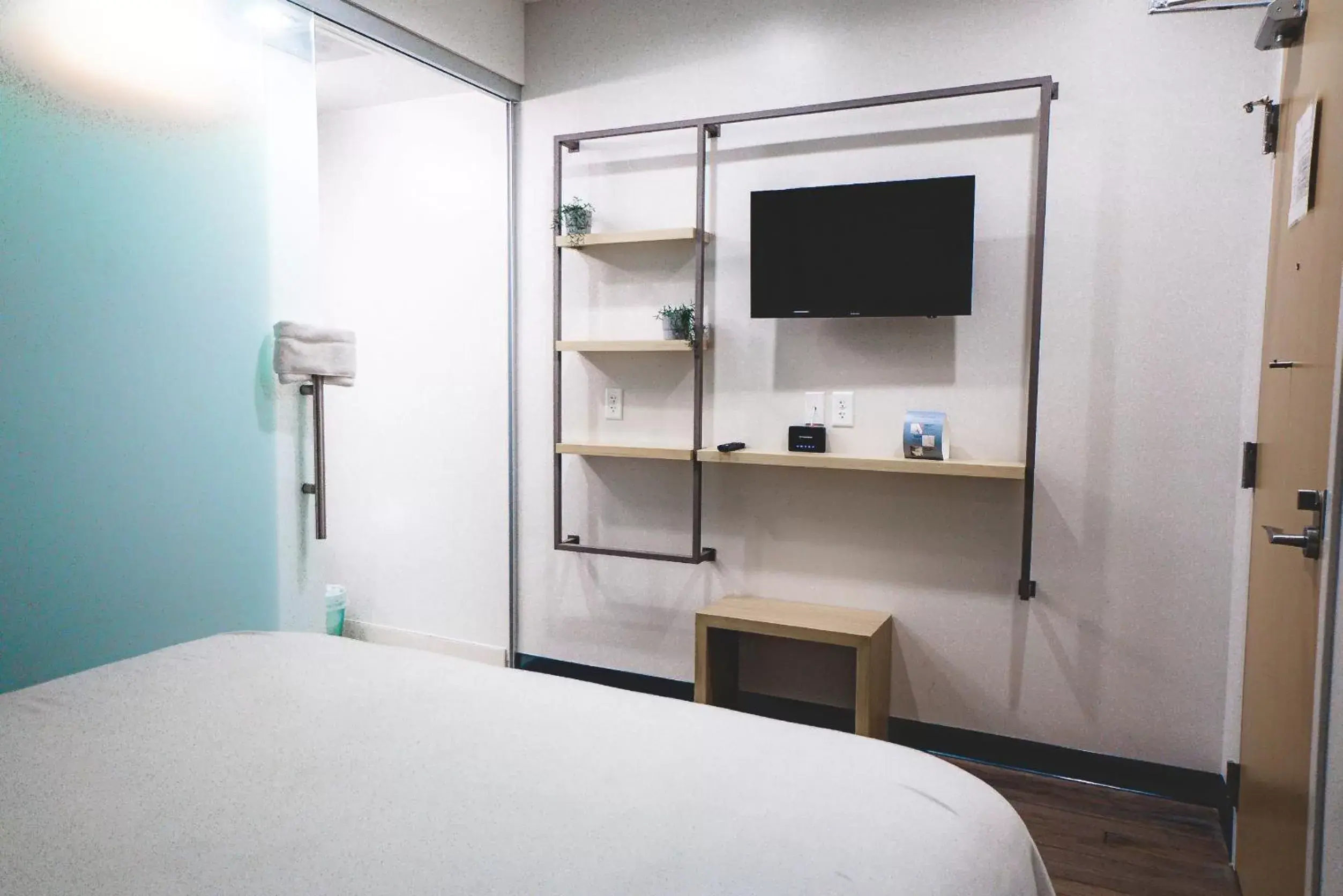 Bed, TV/Entertainment Center in SOVA Micro-Room & Social Hotel