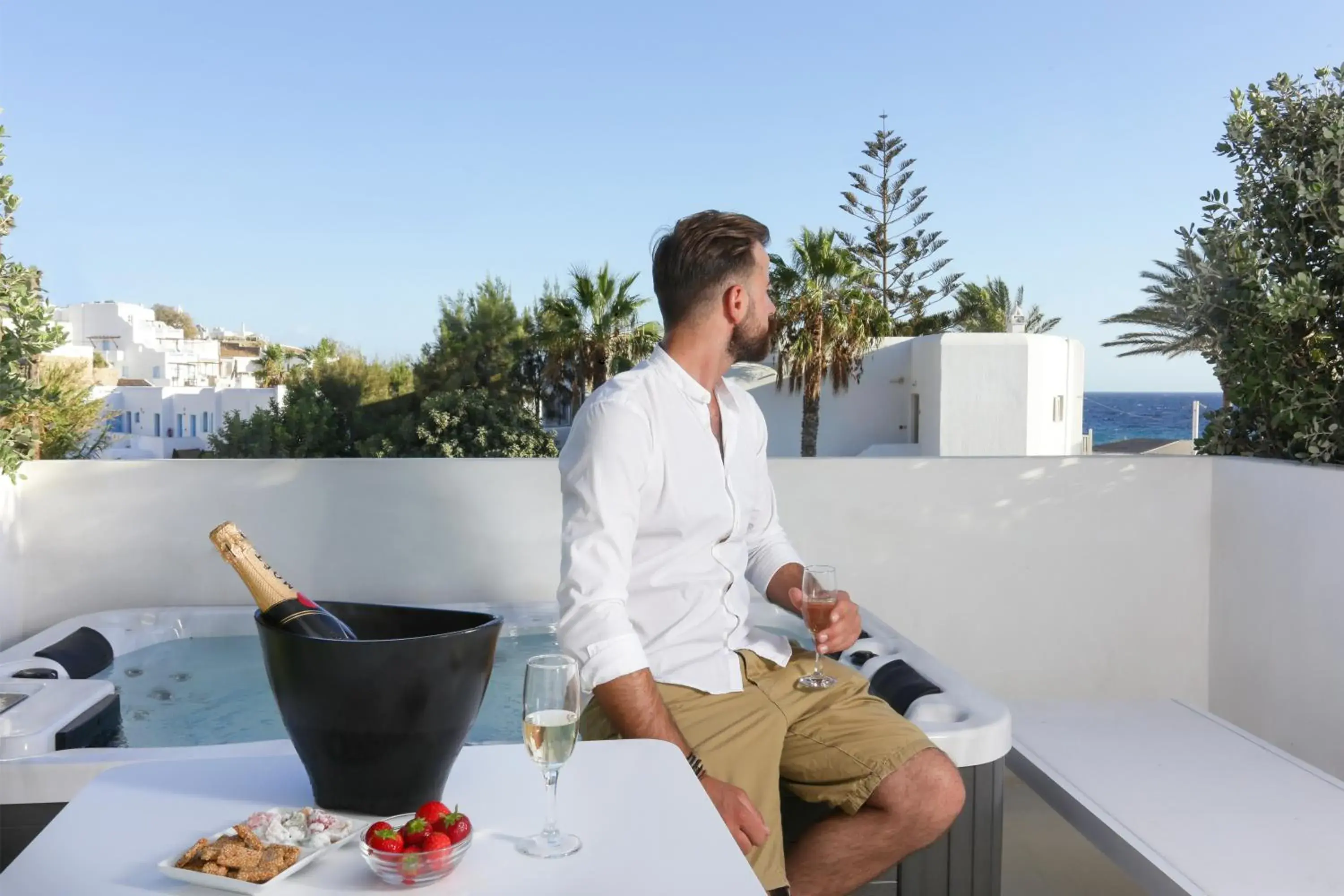 Hot Tub in Mykonos Dove Beachfront Hotel