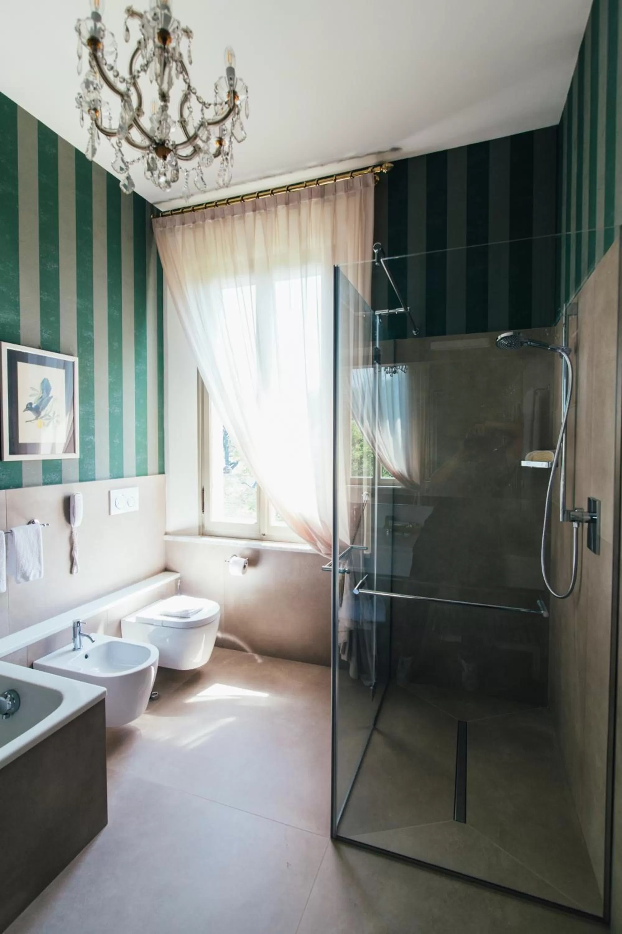 Bathroom, Bed in Villa Abbondanzi Resort