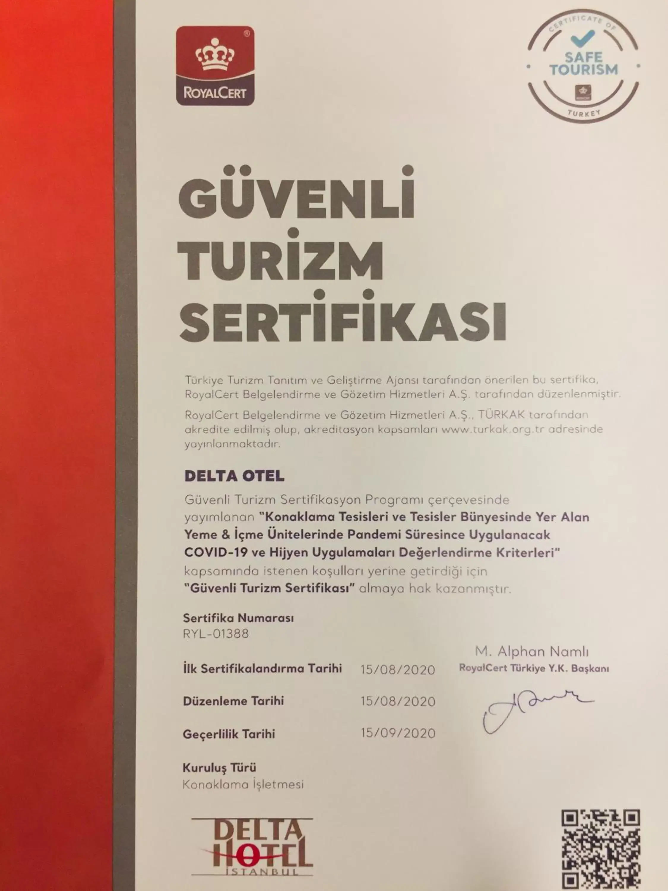 Certificate/Award in Delta Hotel Istanbul