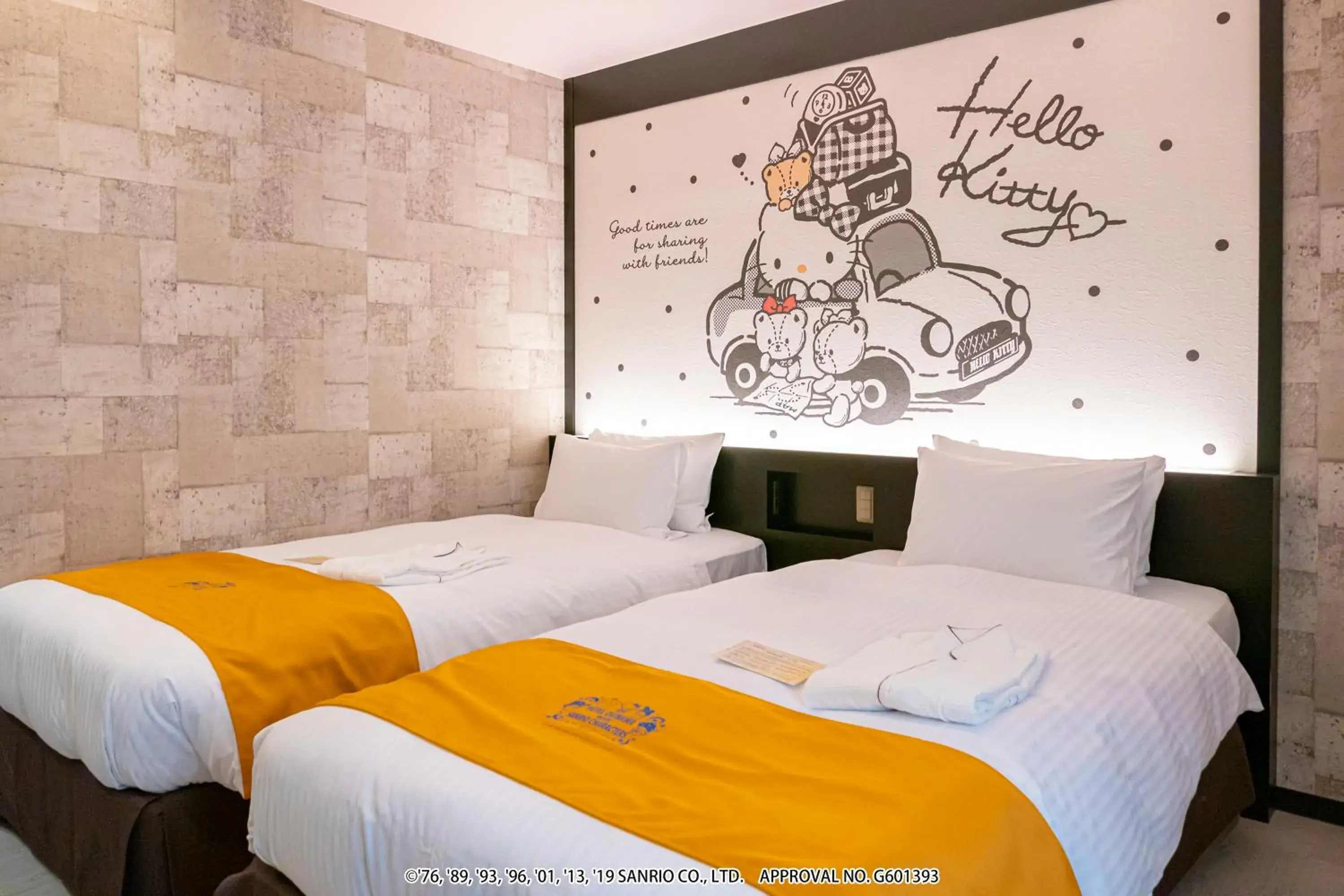 Bed in Hotel Okinawa With Sanrio Characters