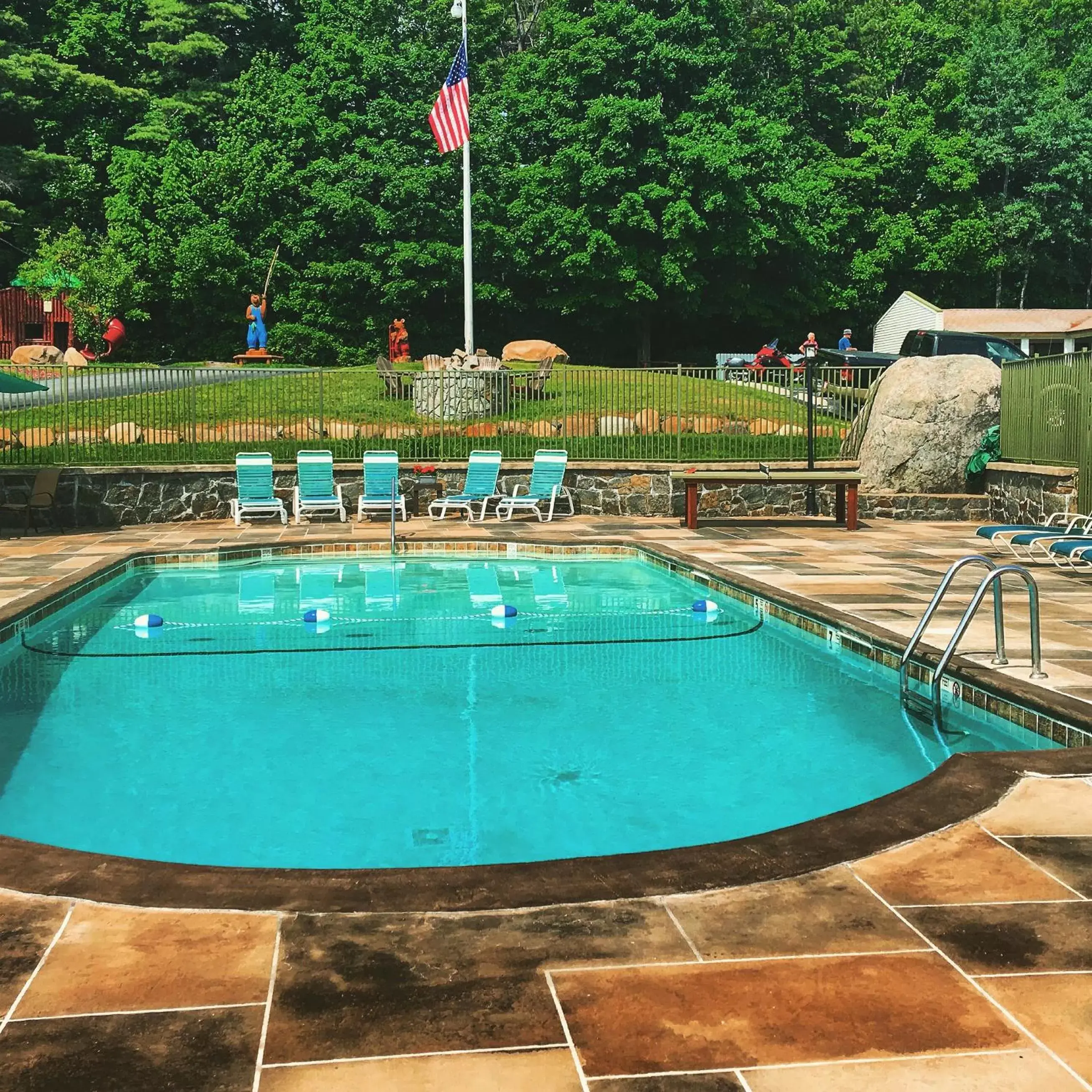 Patio, Swimming Pool in Super 8 by Wyndham Lake George/Downtown