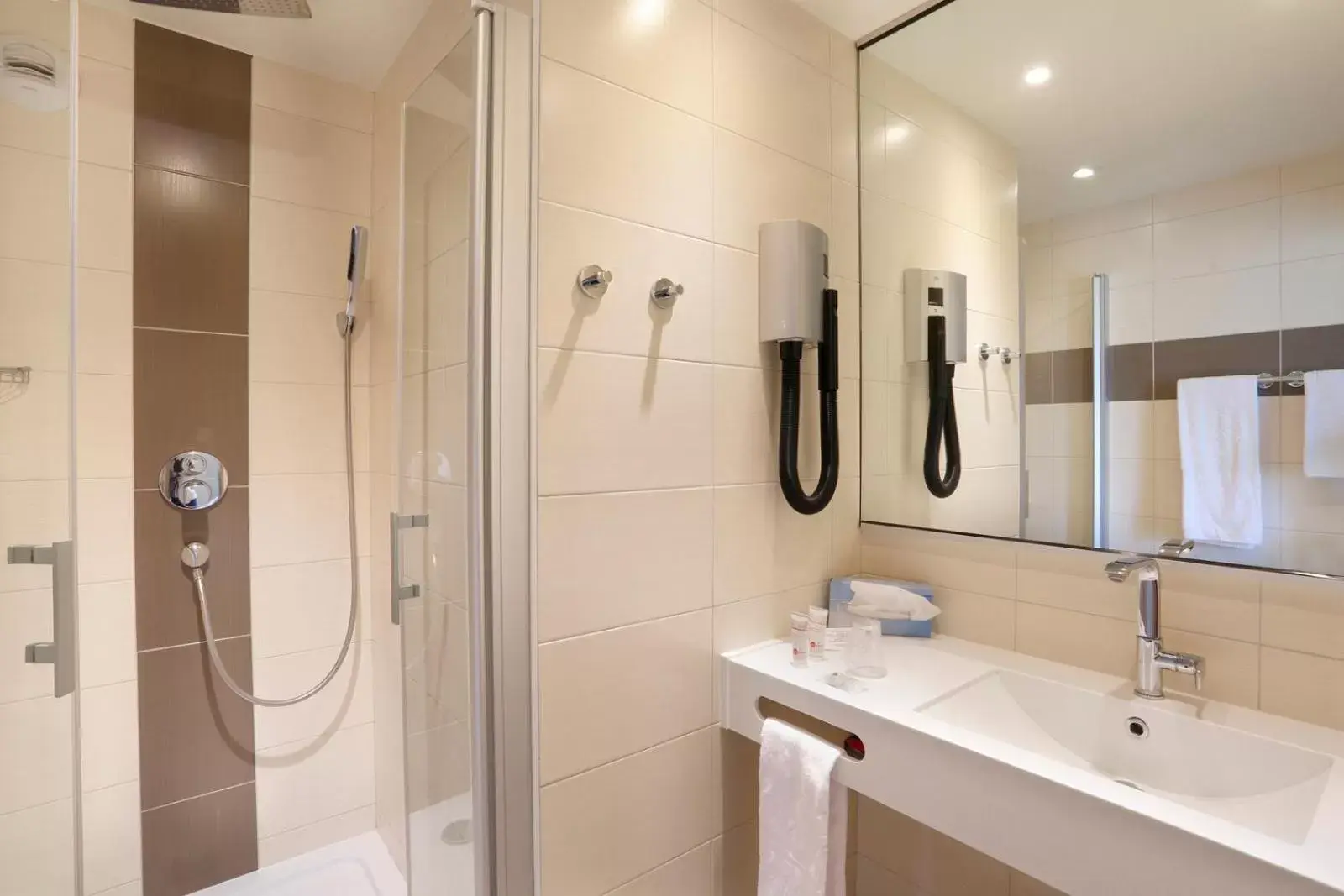 Shower, Bathroom in The Originals Boutique, Hôtel Restaurant Arianis, Sochaux-Montbéliard