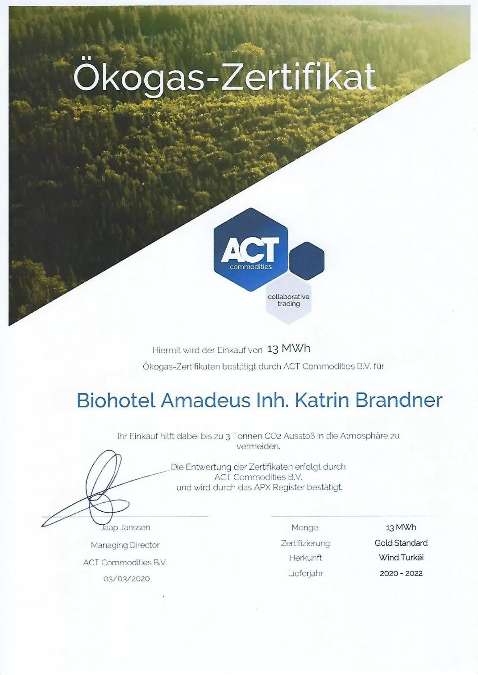 Certificate/Award in Biohotel Amadeus