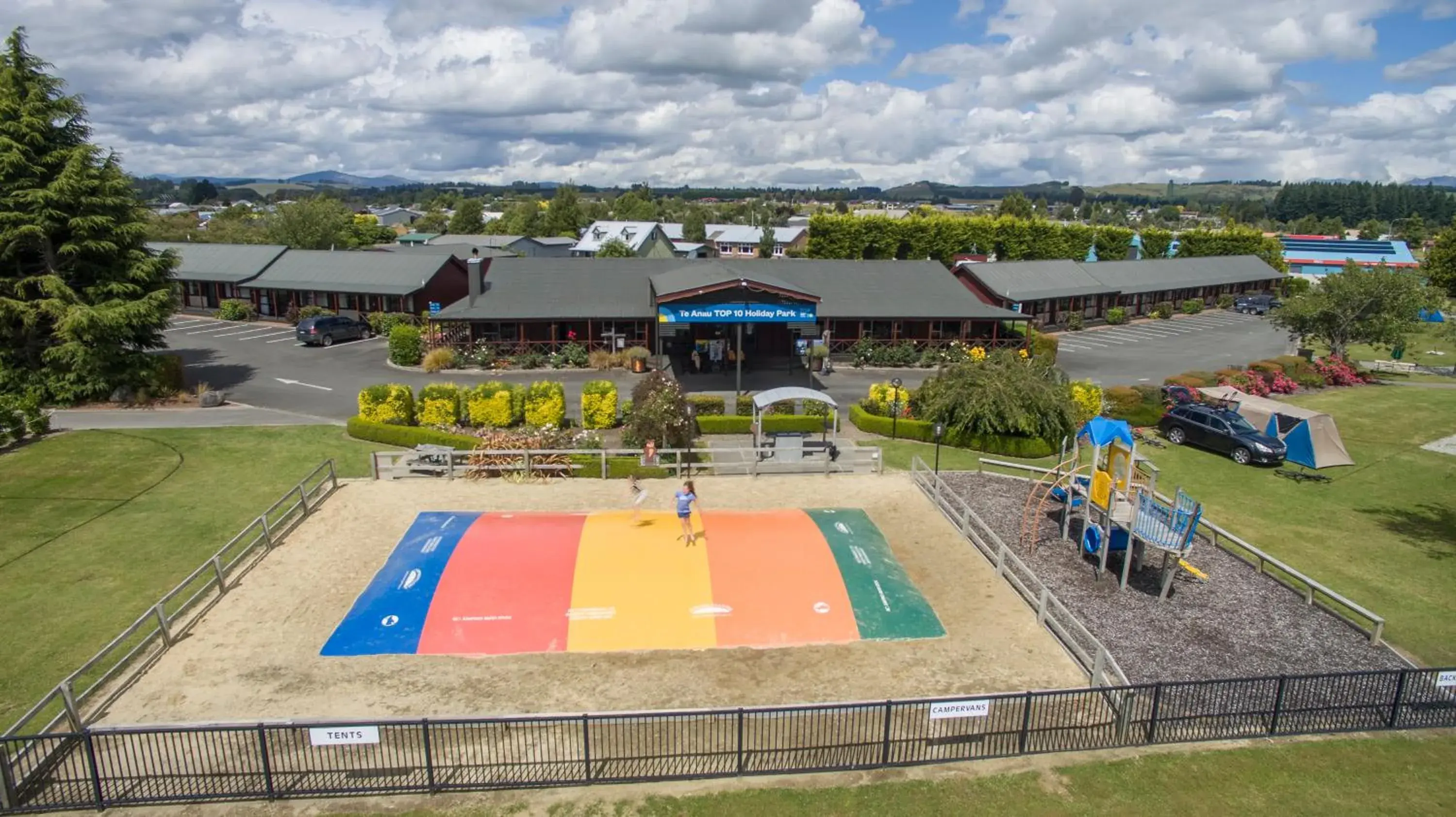 Children play ground, Pool View in Te Anau Top 10 Holiday Park and Motels