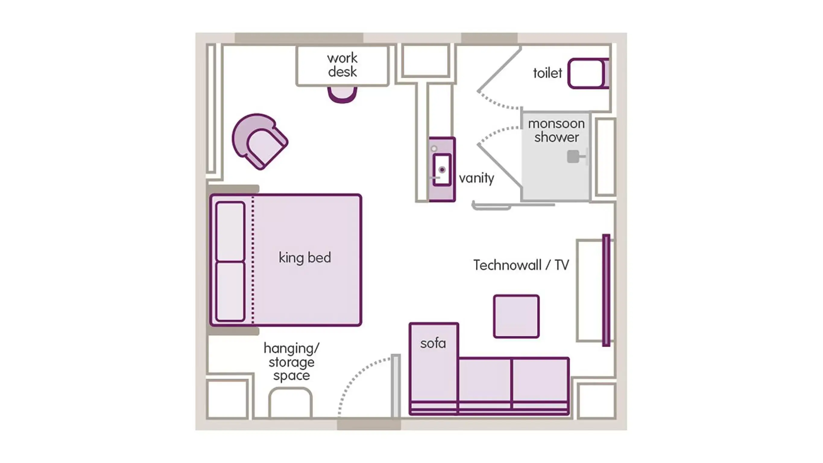 Photo of the whole room, Floor Plan in YOTEL Boston