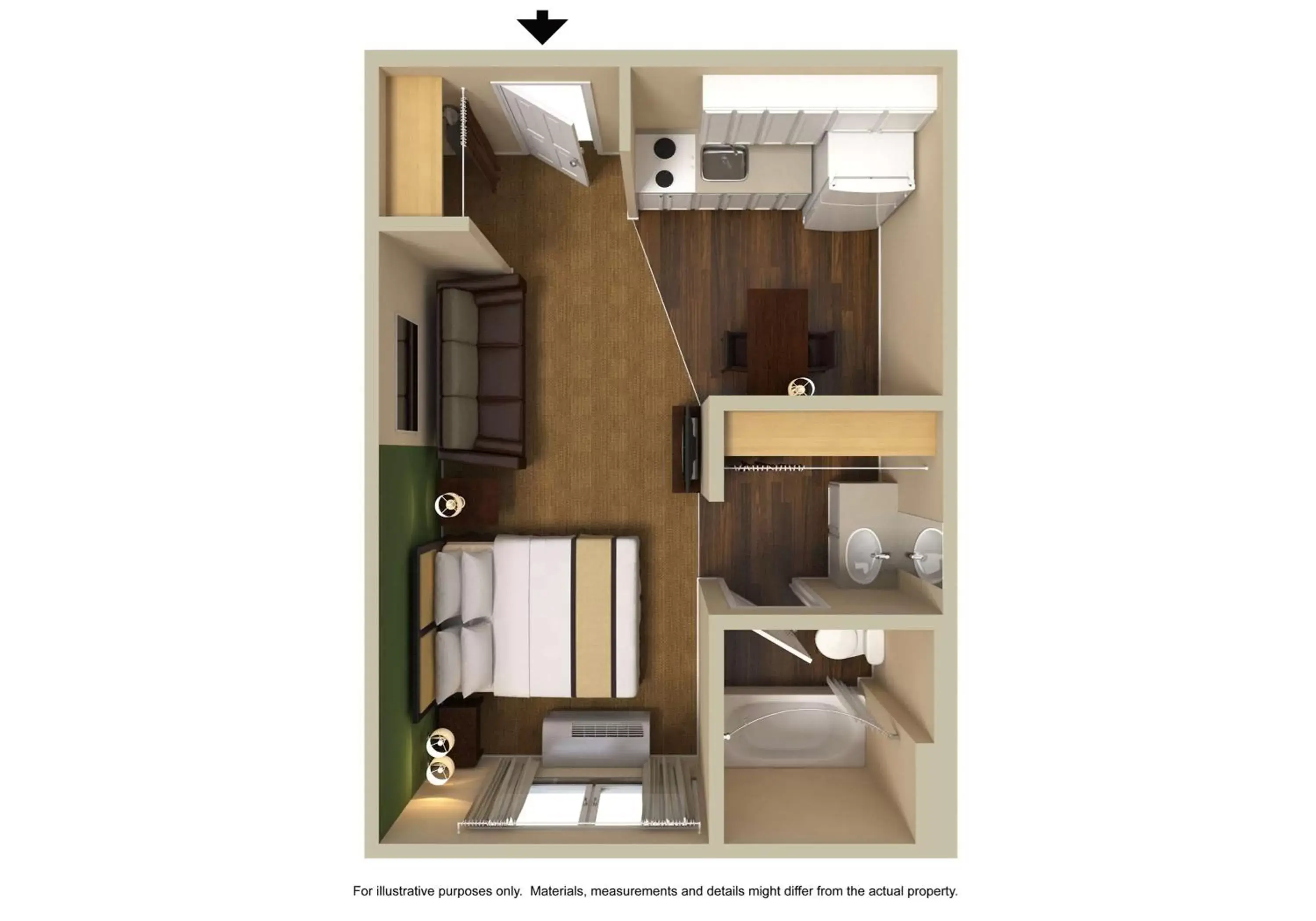 Bedroom, Floor Plan in Extended Stay America Suites - Jacksonville - Deerwood Park