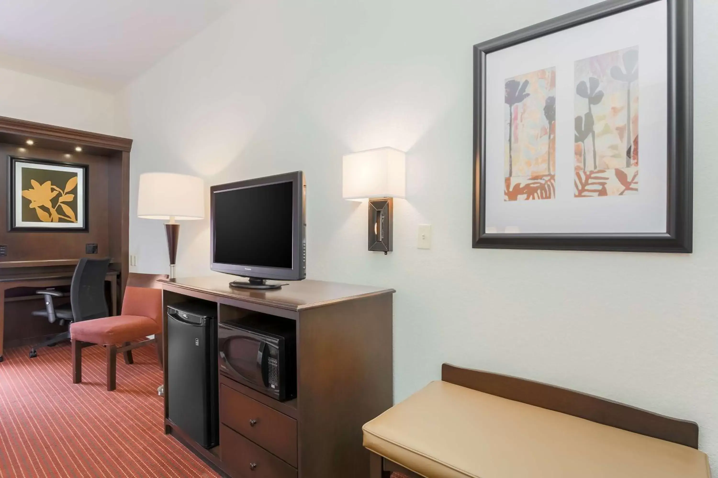 Bed, TV/Entertainment Center in Hampton Inn Champaign/Urbana