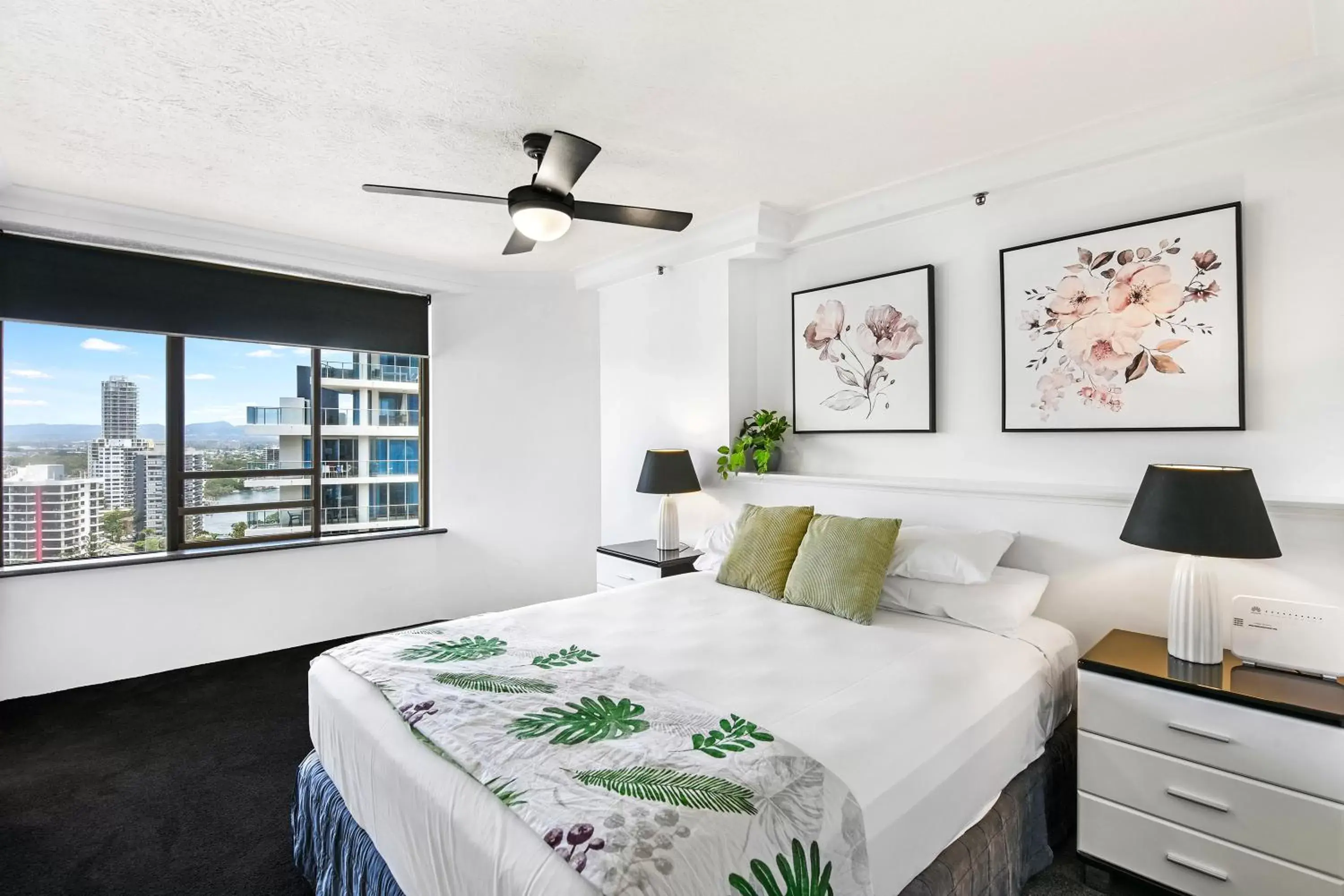 Bedroom, Bed in Surfers Century Oceanside Apartments