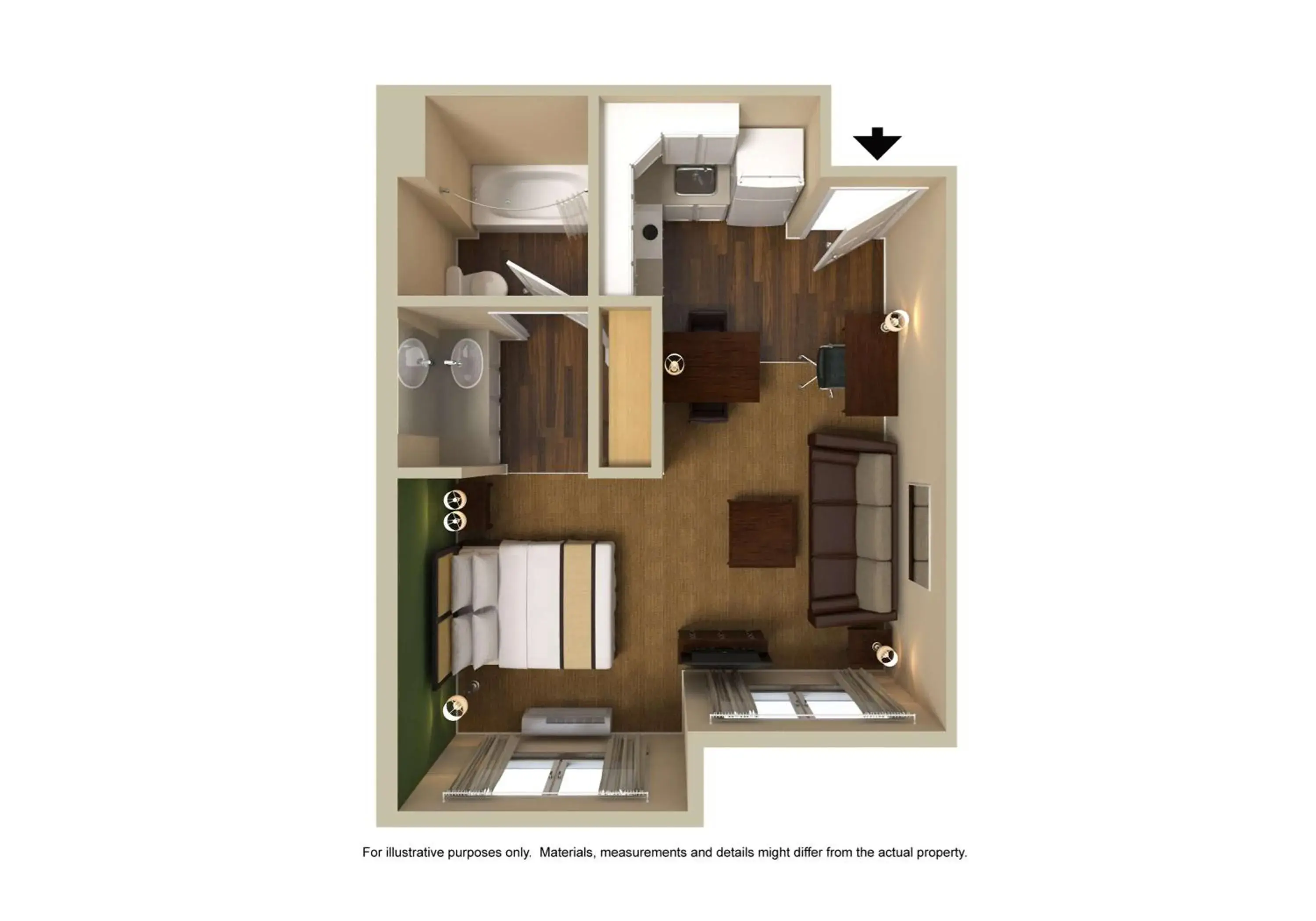 Bedroom, Floor Plan in Extended Stay America Suites - Jacksonville - Baymeadows