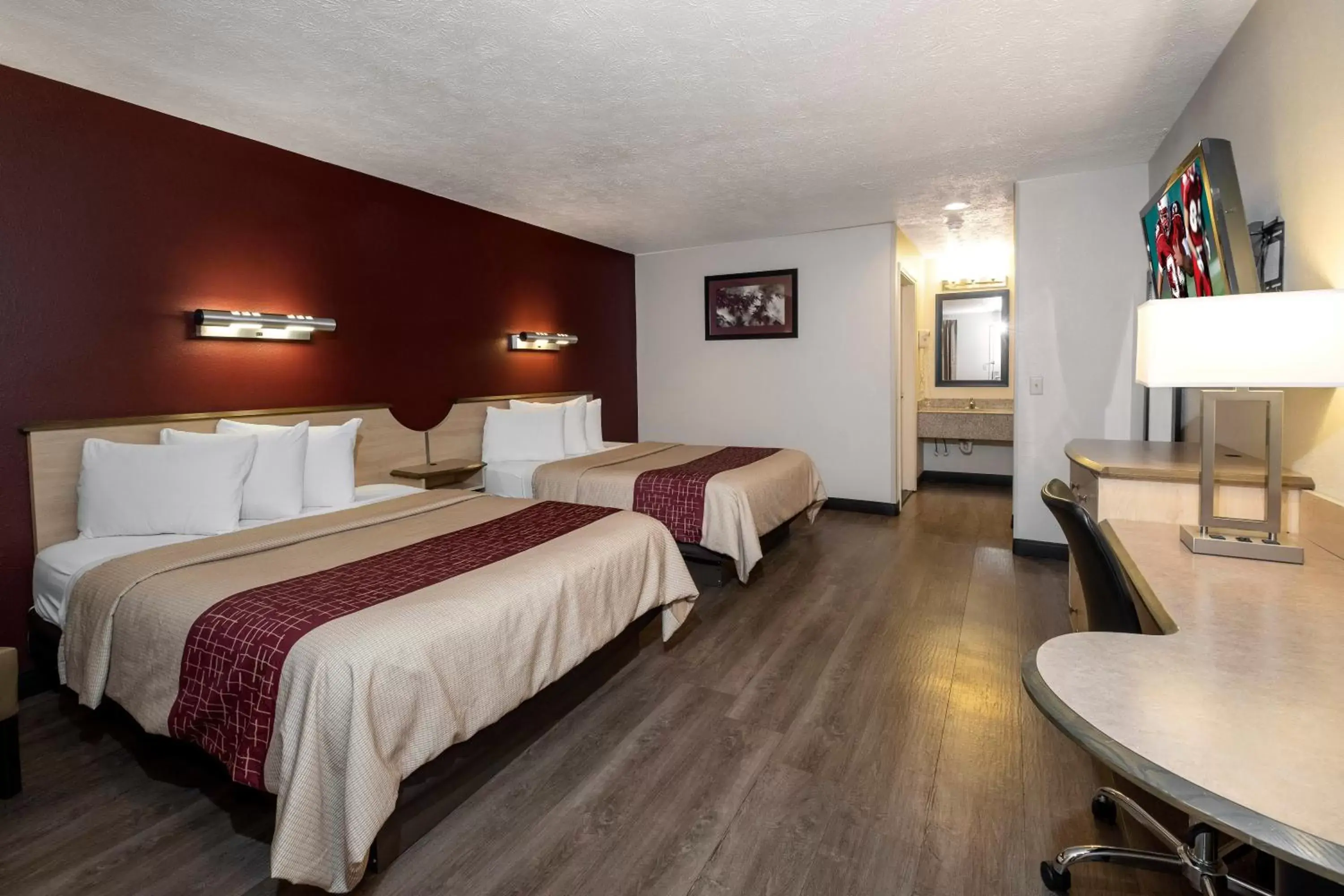 Deluxe Room with Two Queen Beds Disability Access Roll-In Shower Non-Smoking in Red Roof Inn Indianapolis - Greenwood Deluxe Room with Two Queen Beds Disability Access Roll-In Shower Non-Smoking in Red Roof Inn Indianapolis - Greenwood