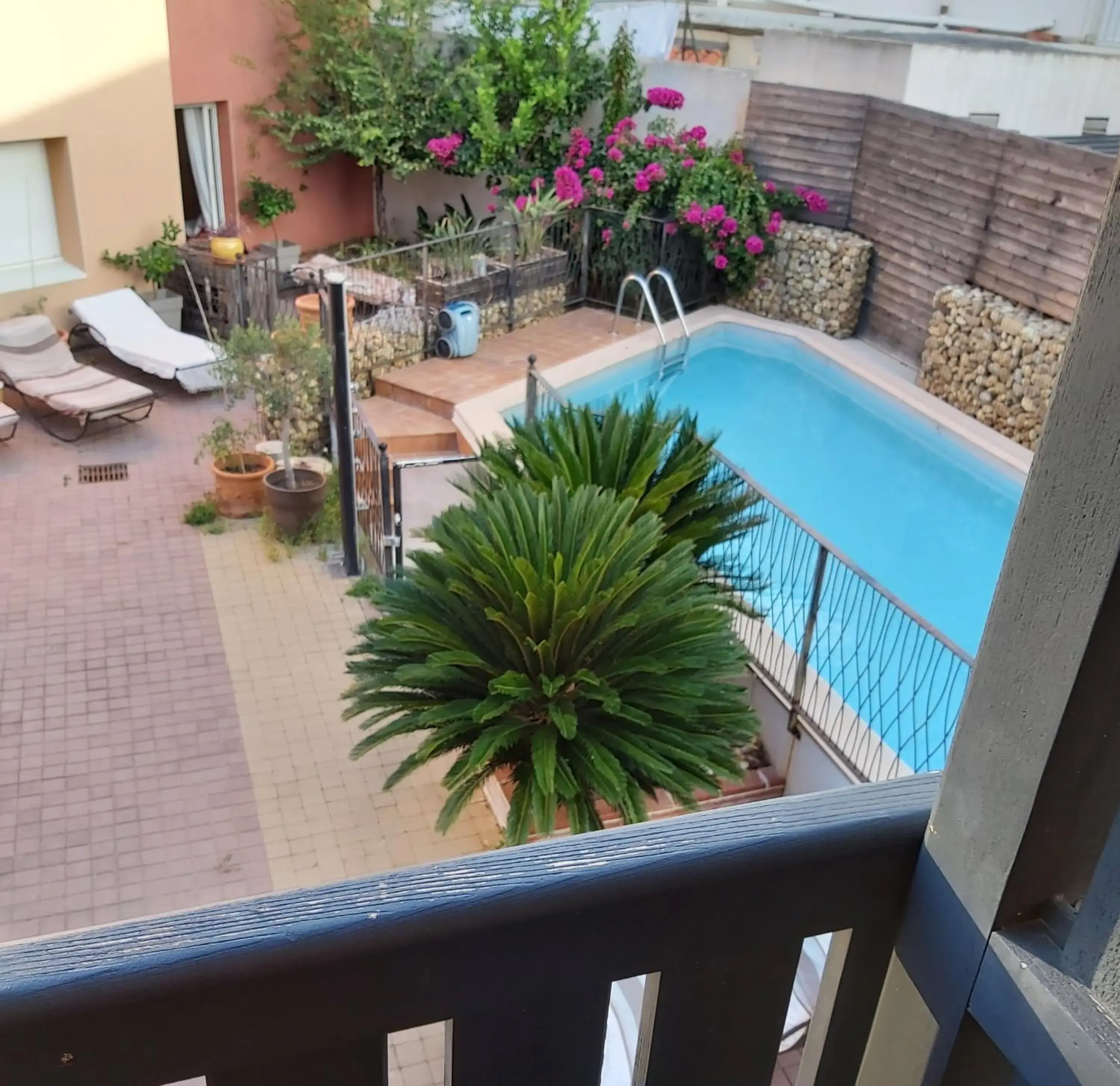 Patio, Pool View in Logis Hotel De La Clape