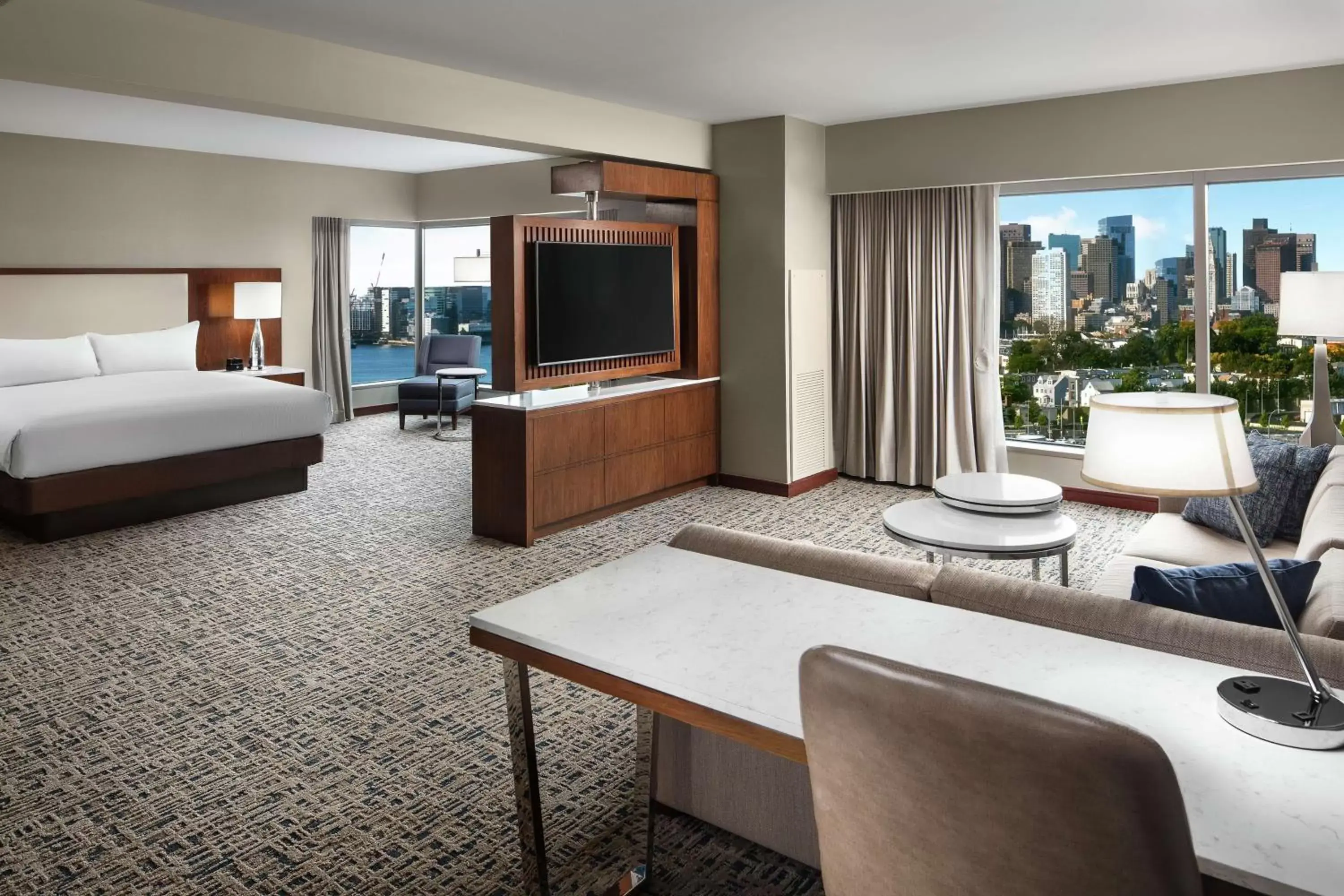 Bedroom, TV/Entertainment Center in Hilton Boston Logan Airport