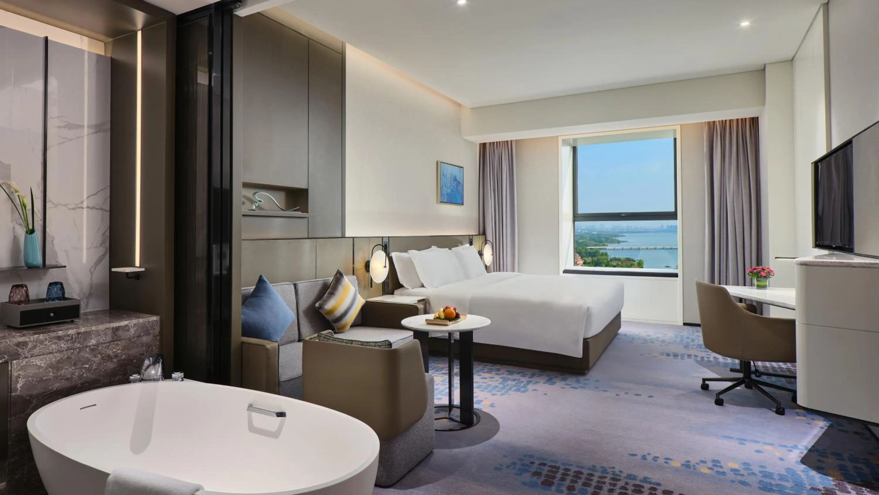 Photo of the whole room, Bed in Crowne Plaza Wuhan Development Zone by IHG