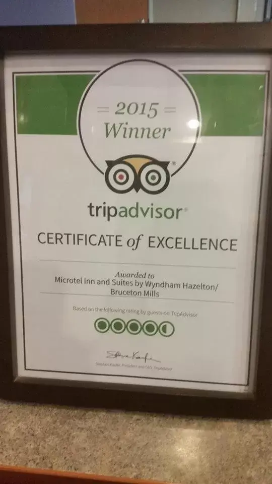Certificate/Award in Microtel Inn & Suites by Wyndham Hazelton/Bruceton Mills