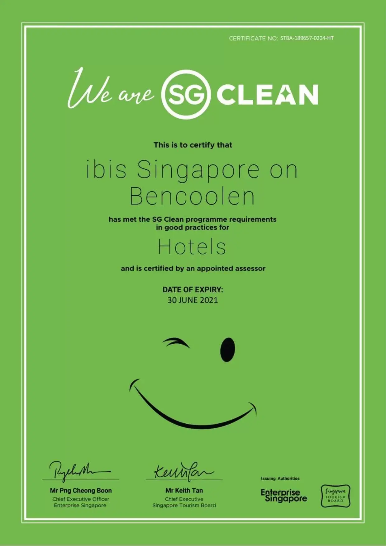 Certificate/Award in Ibis Singapore on Bencoolen