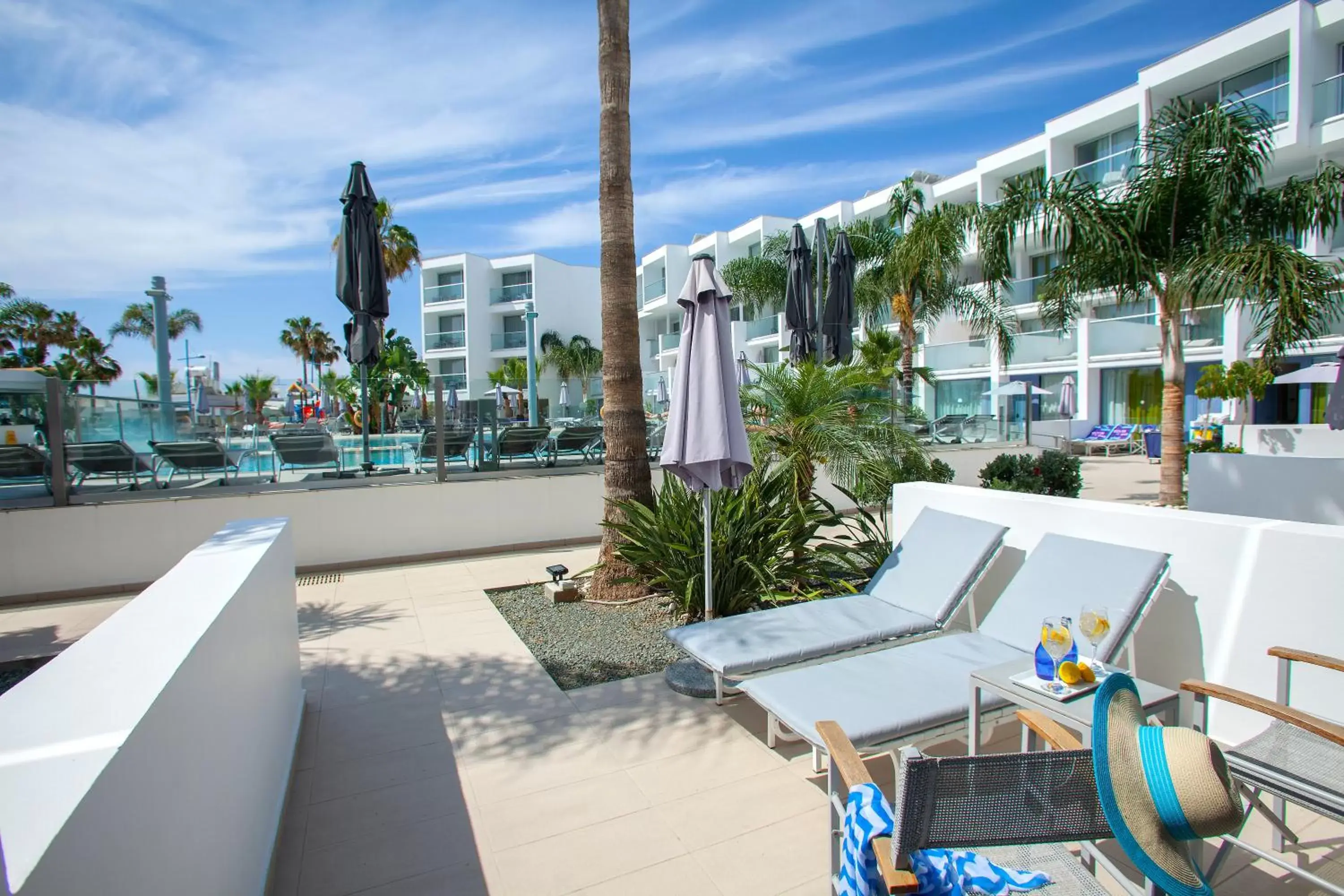 Pool view, Patio/Outdoor Area in Limanaki Beach Hotel & Suites