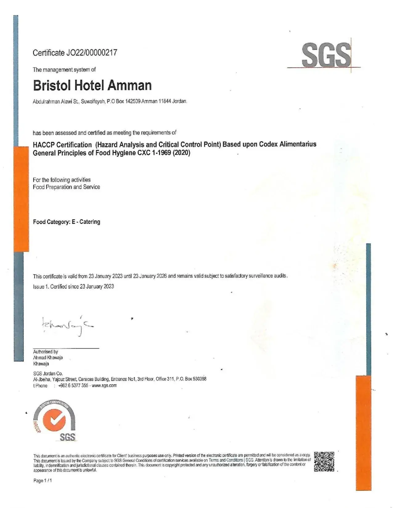 Certificate/Award, Floor Plan in Bristol Amman Hotel