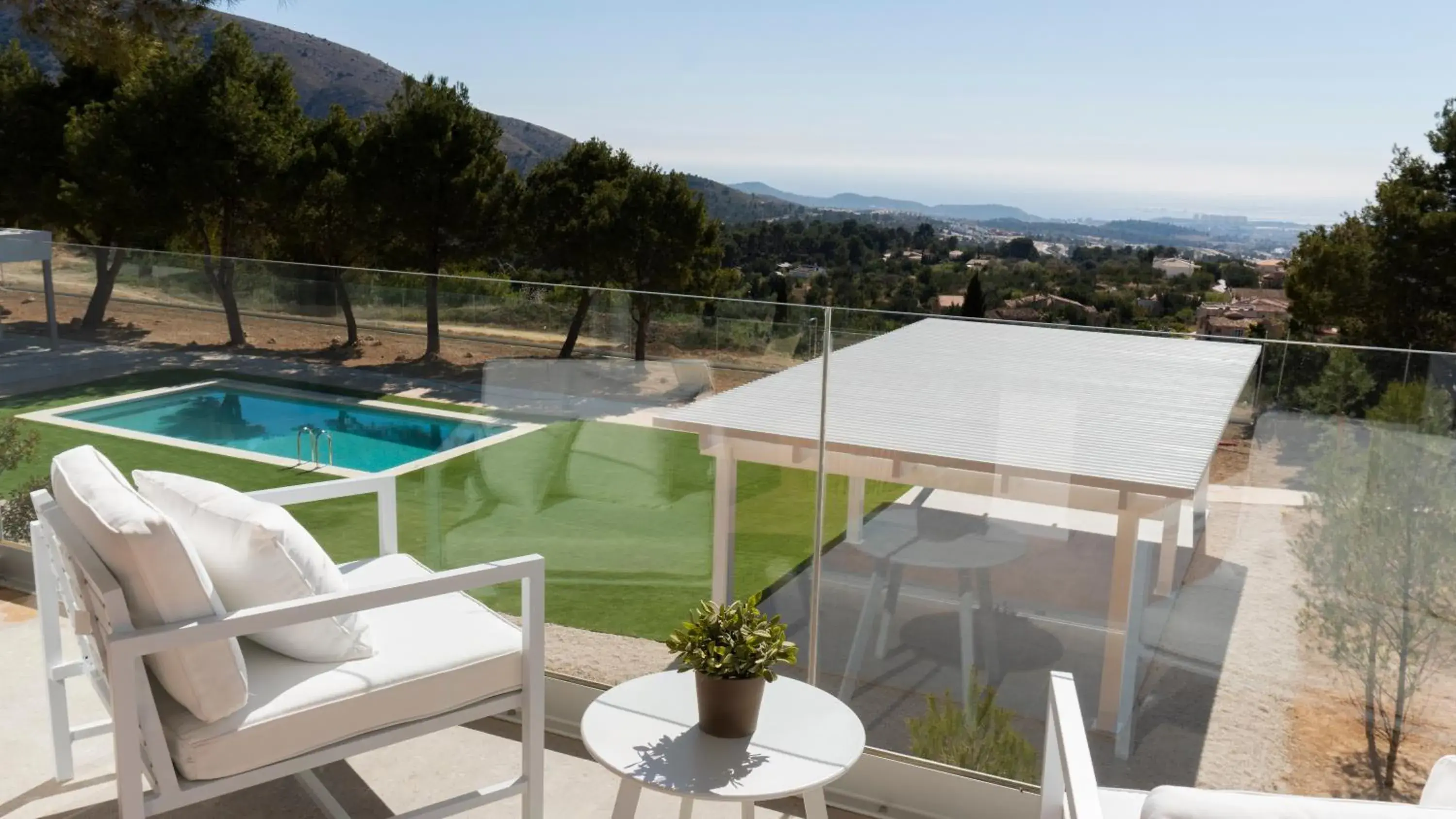 Balcony/Terrace, Pool View in Puig Campana Nature Suites Hotel & BTT