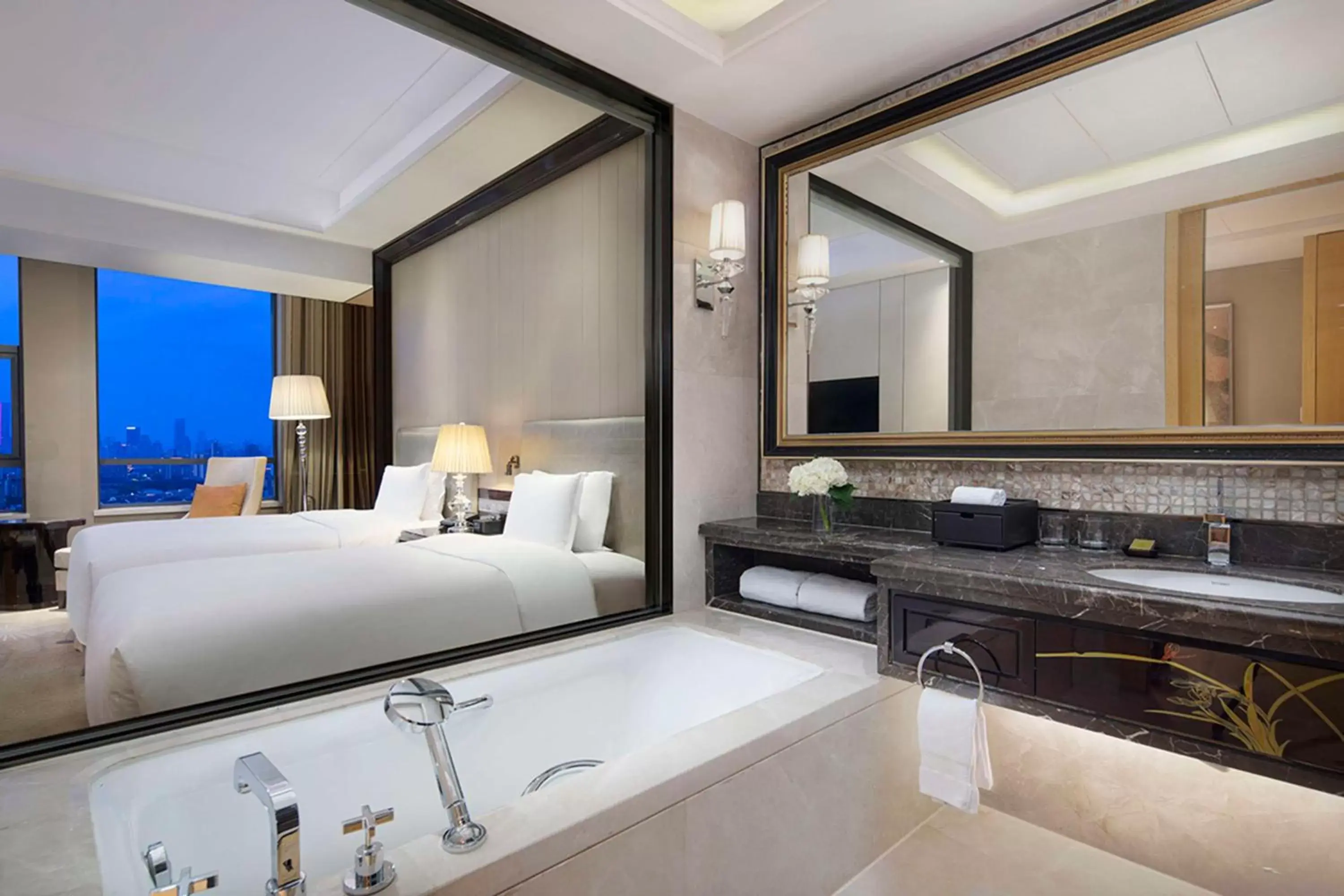 Bed, Bathroom in Hilton Nanjing