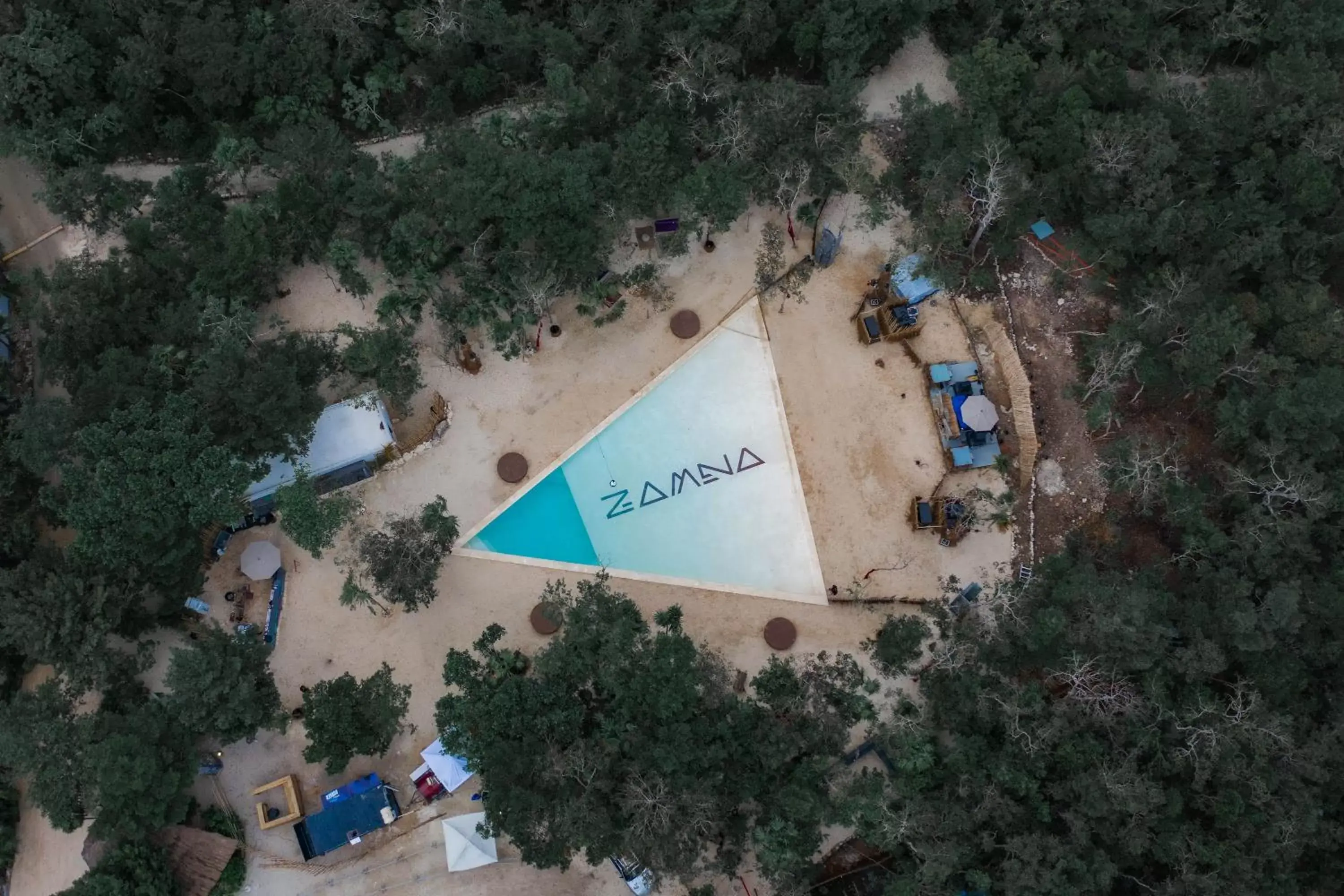 Pool view, Bird's-eye View in Zamna eco-lodge Tulum