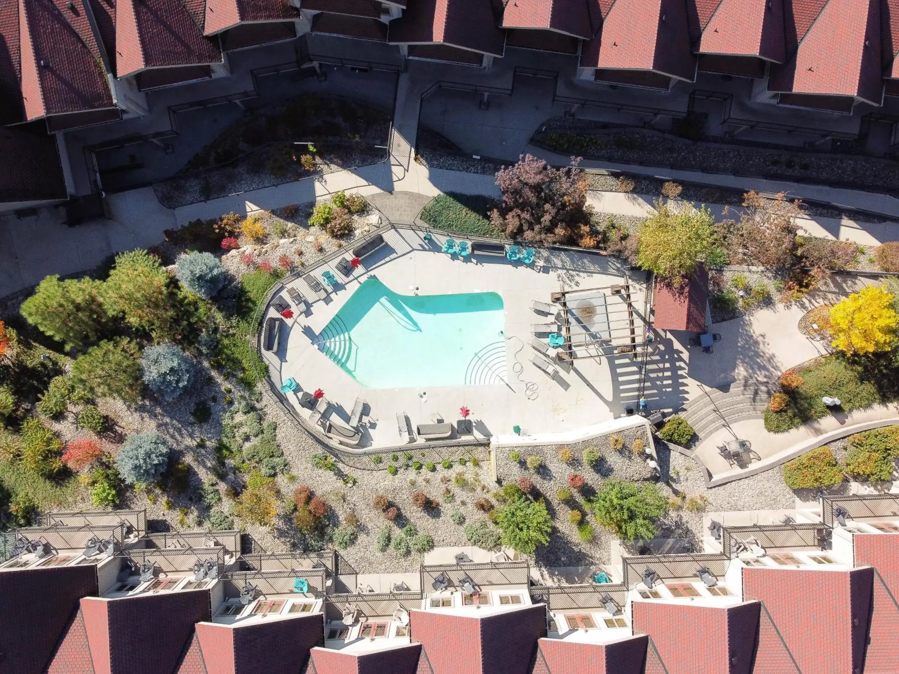 Pool view, Bird's-eye View in The Castle at Swan Lake