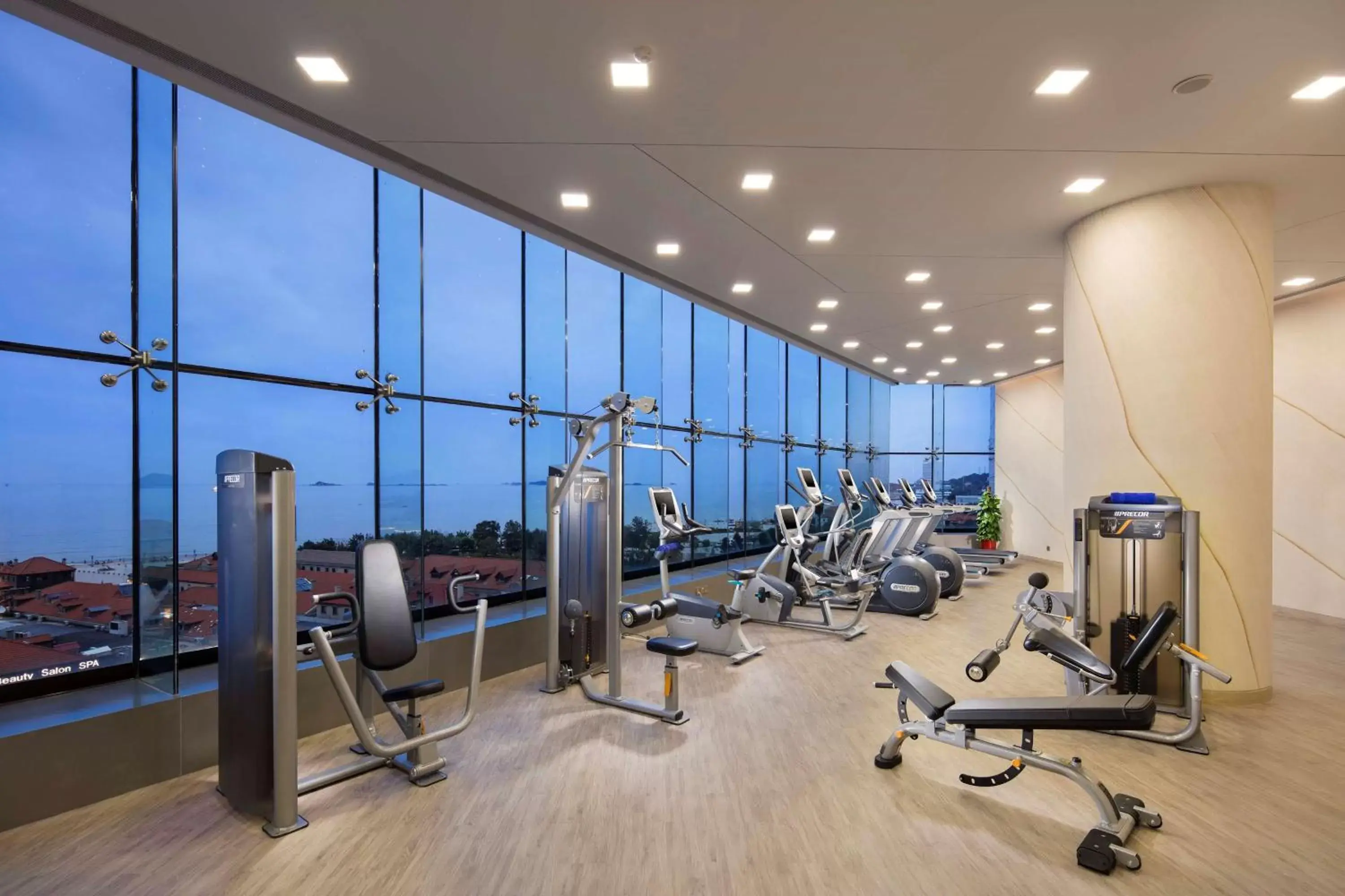 View (from property/room), Fitness Center/Facilities in Hilton Yantai