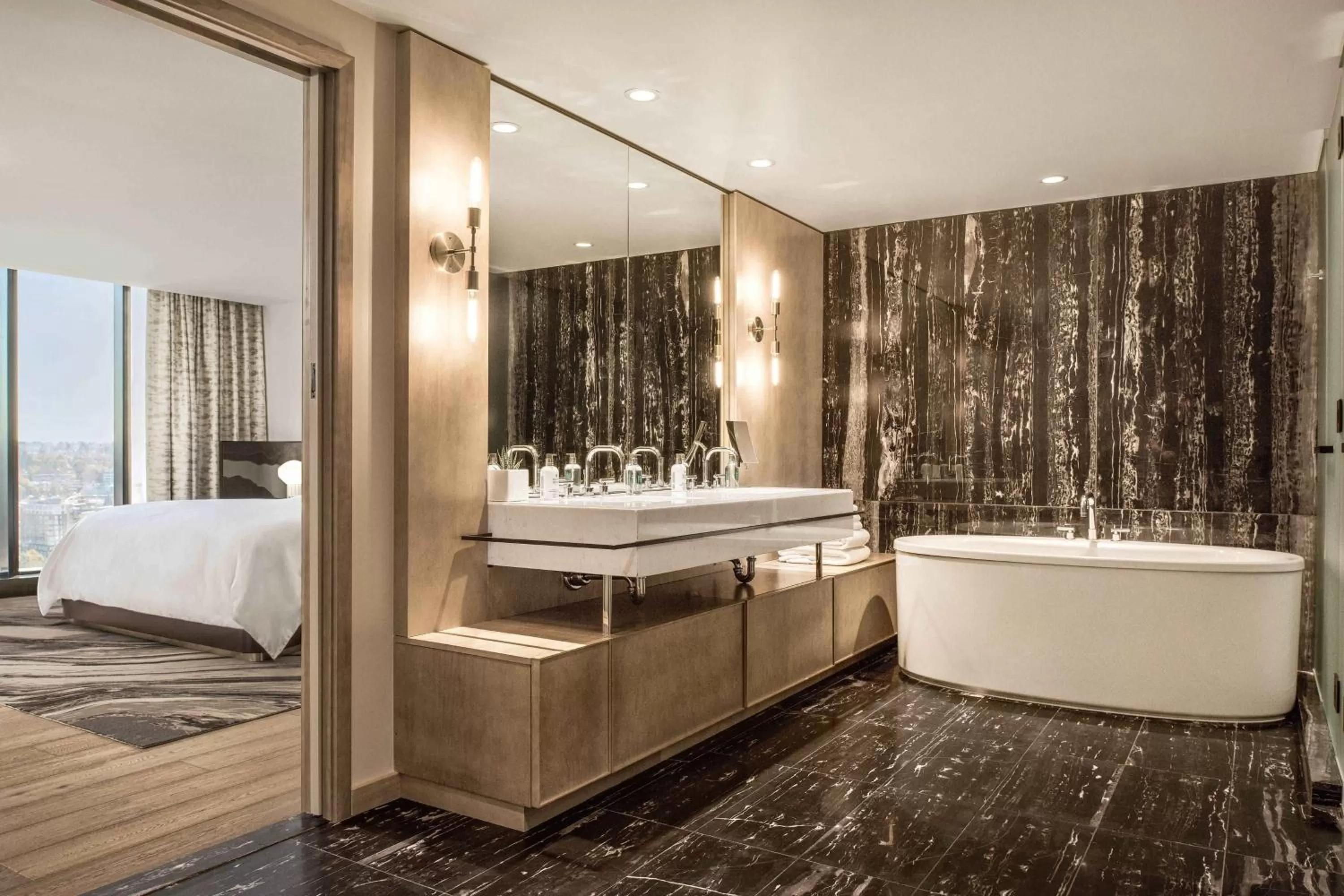 Bathroom, Bed in JW Marriott Parq Vancouver