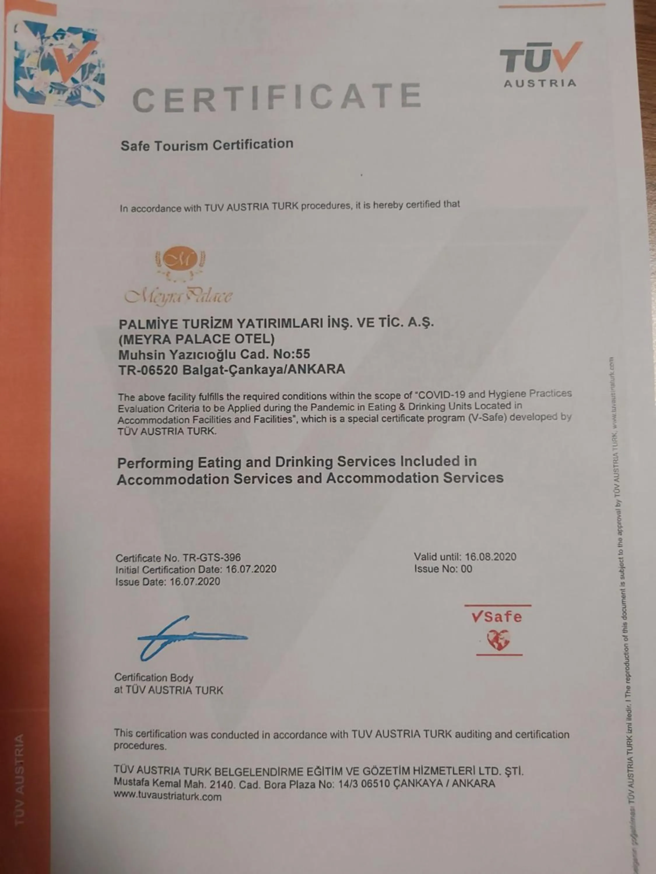 Certificate/Award in Meyra Palace