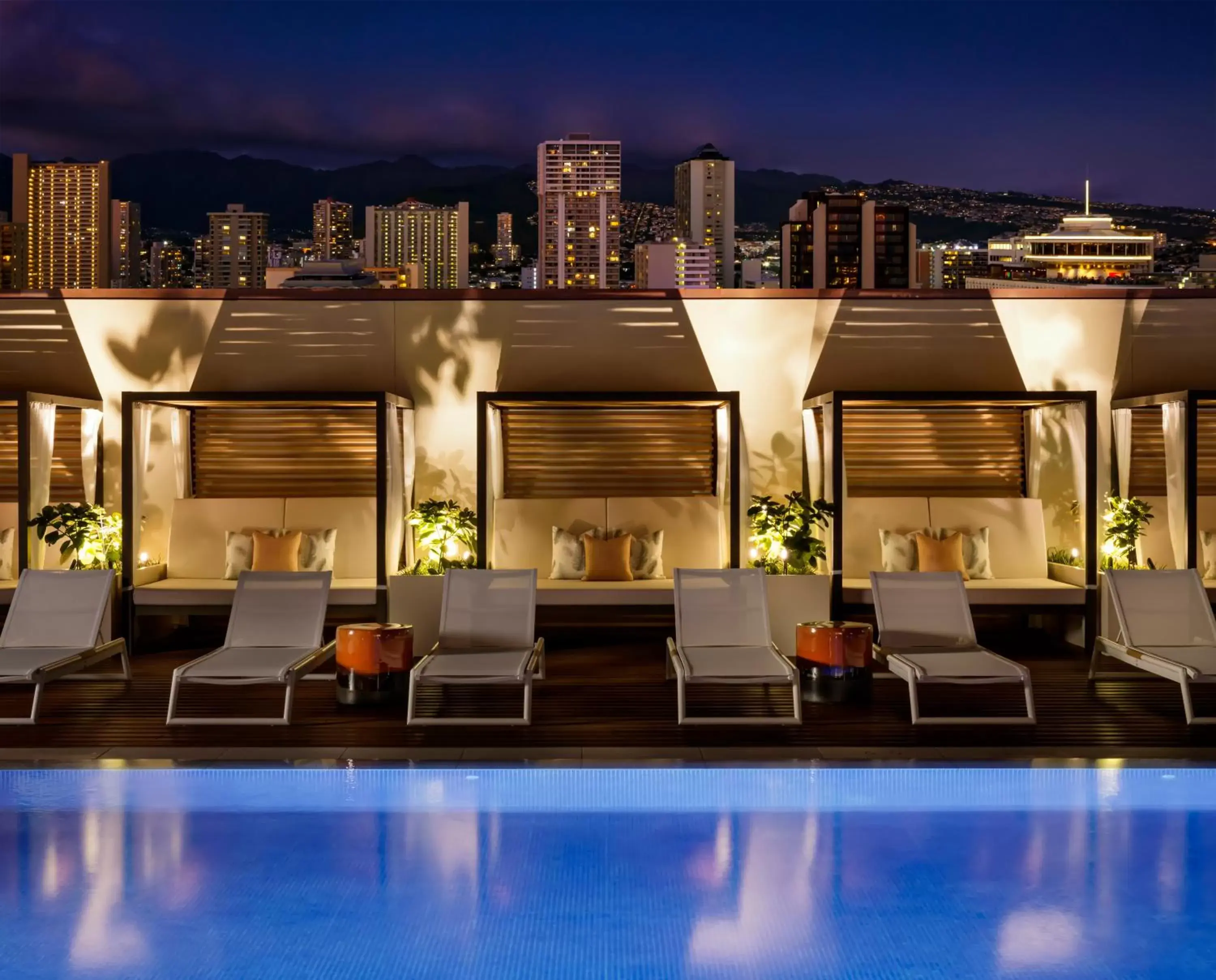 Night, Swimming Pool in Halepuna Waikiki by Halekulani