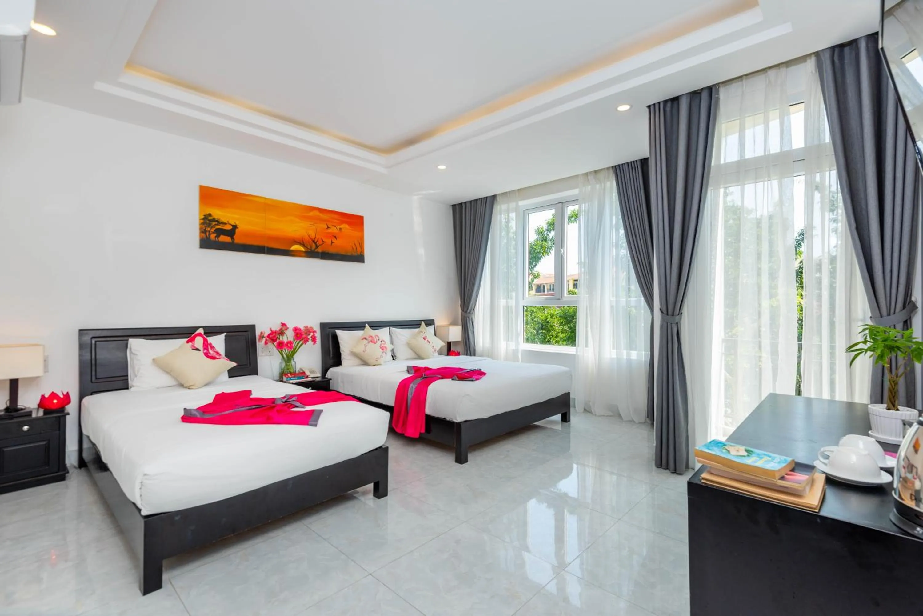 Photo of the whole room, Bed in Flamingo Villa Homestay - Big Rooms with Balcony - Close to Hoi An Old Town 200m & Temple Bridge - Large Outside Pool for Sun Bathing