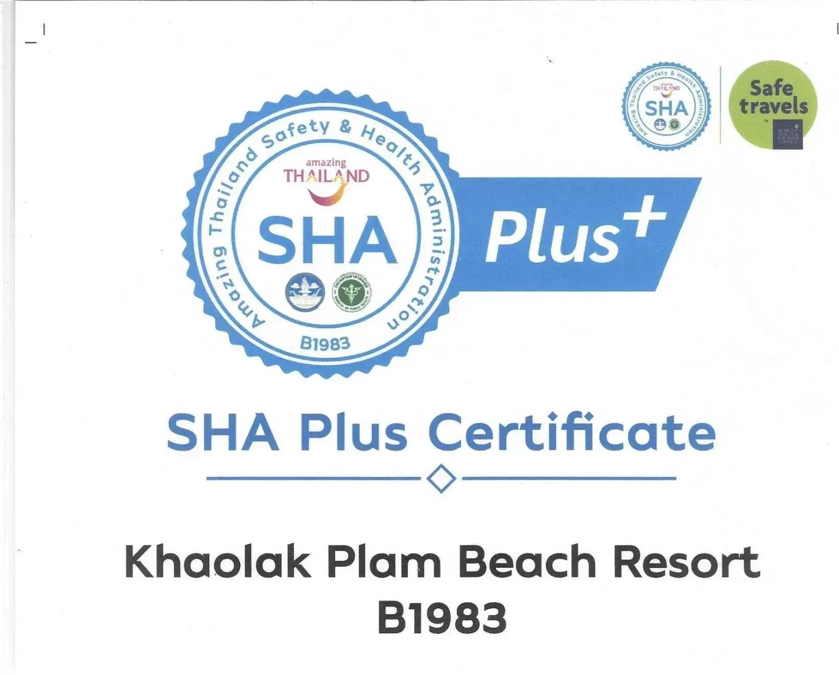 Certificate/Award in Khaolak Palm Beach Resort