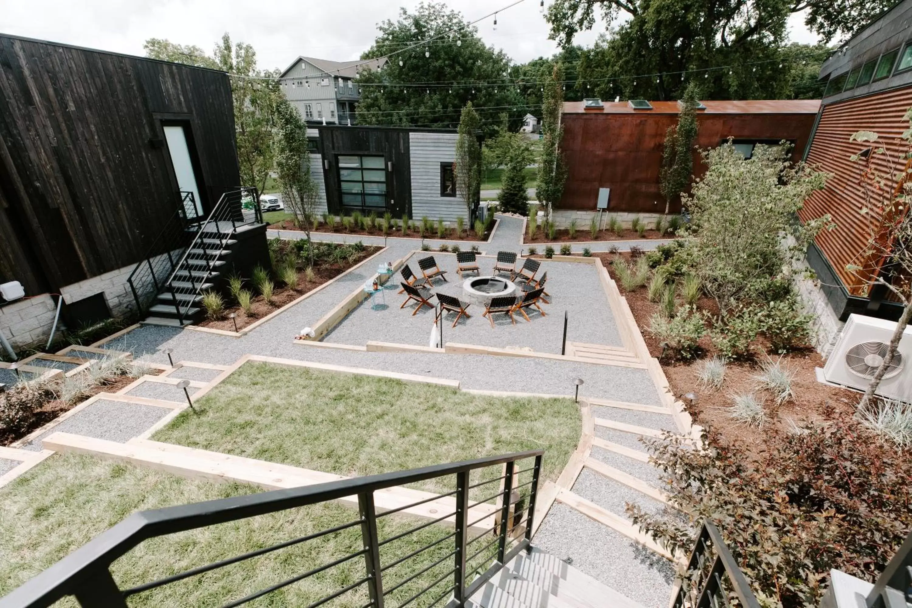 Inner courtyard view in Ironwood Grove, Tiny House Hotel