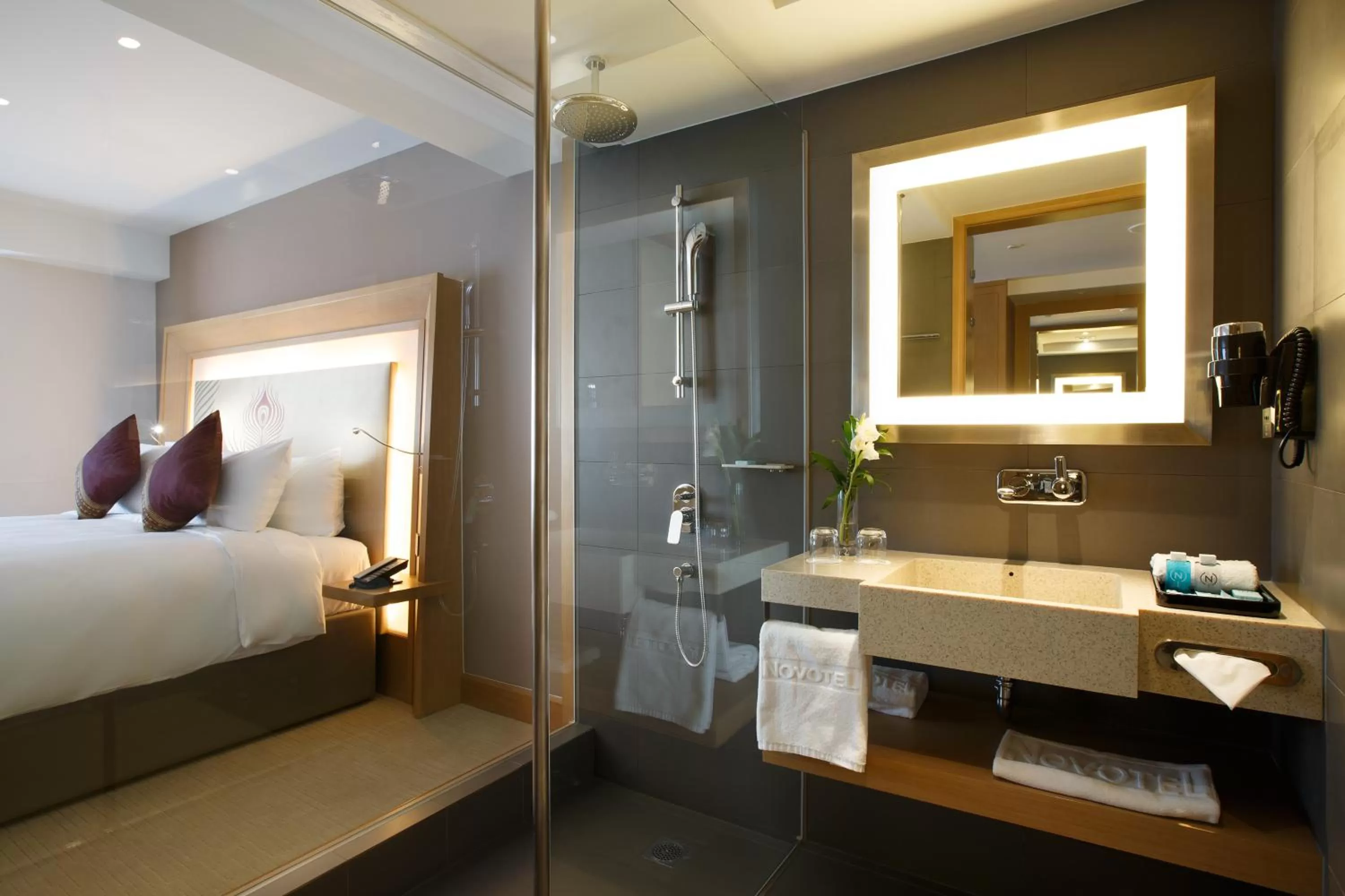 Bathroom, Bed in Novotel Yangon Max