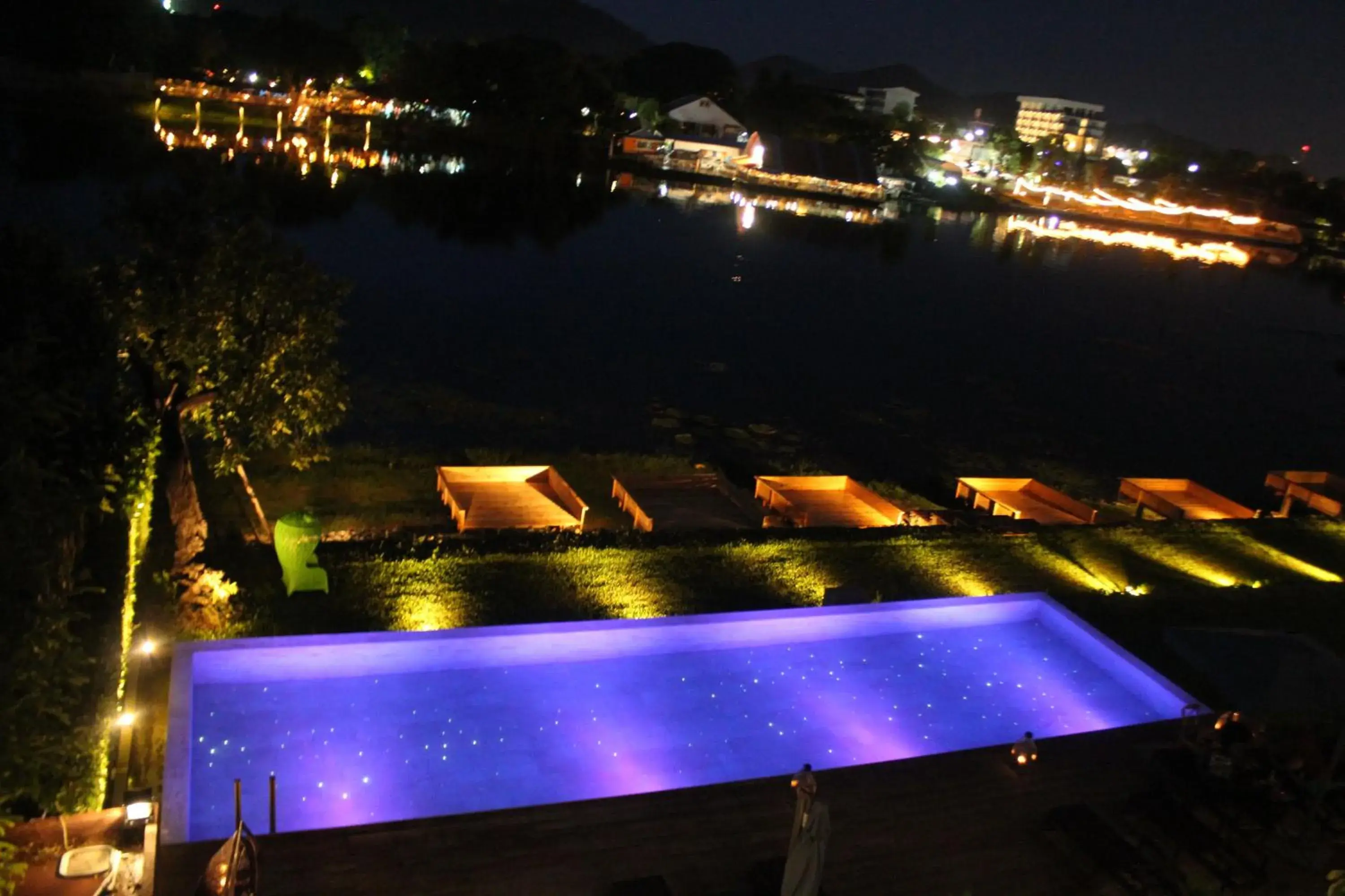 Night, Pool View in The Glory River Kwai Hotel