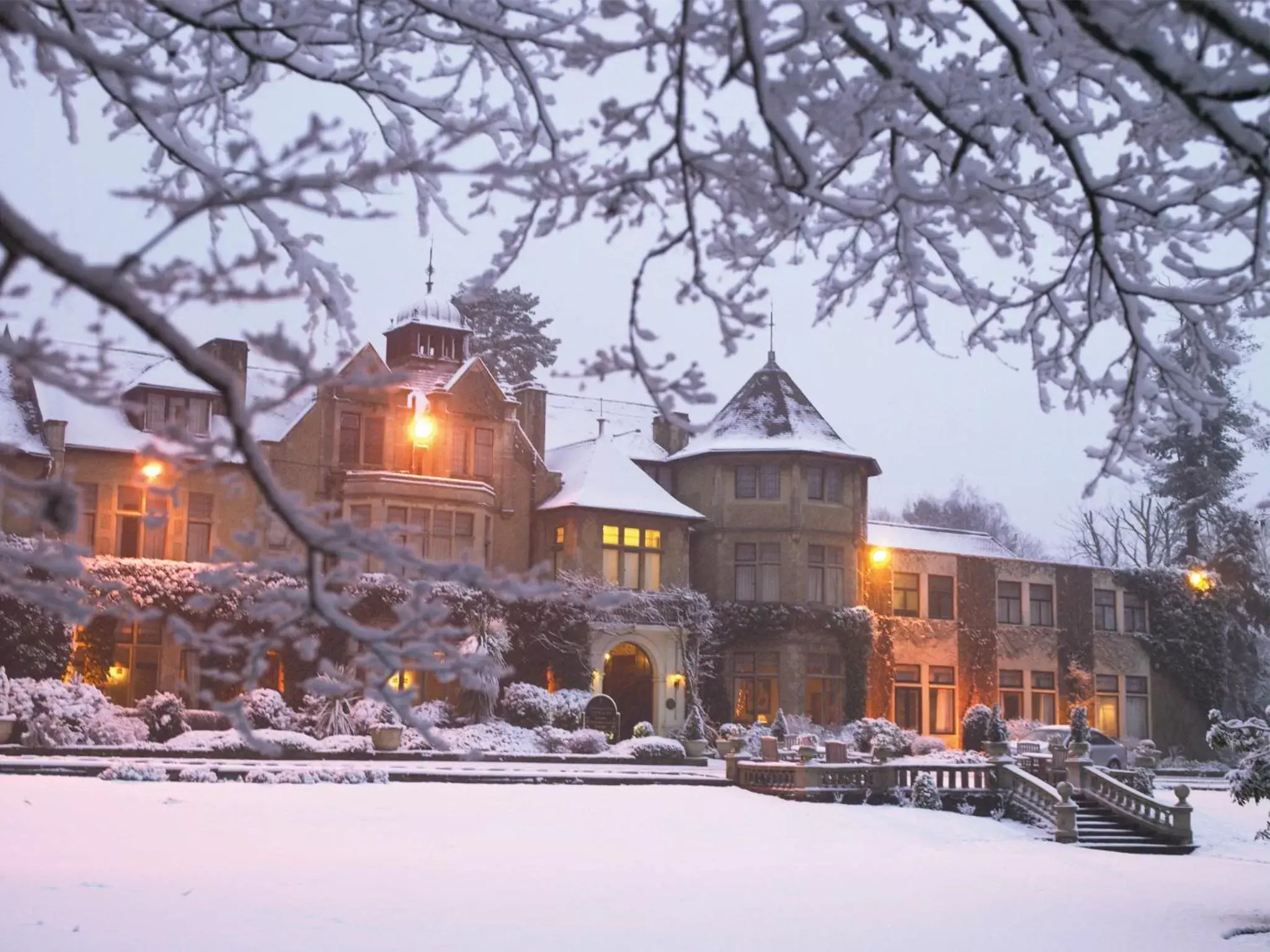 Facade/entrance, Winter in Macdonald Frimley Hall Hotel & Spa