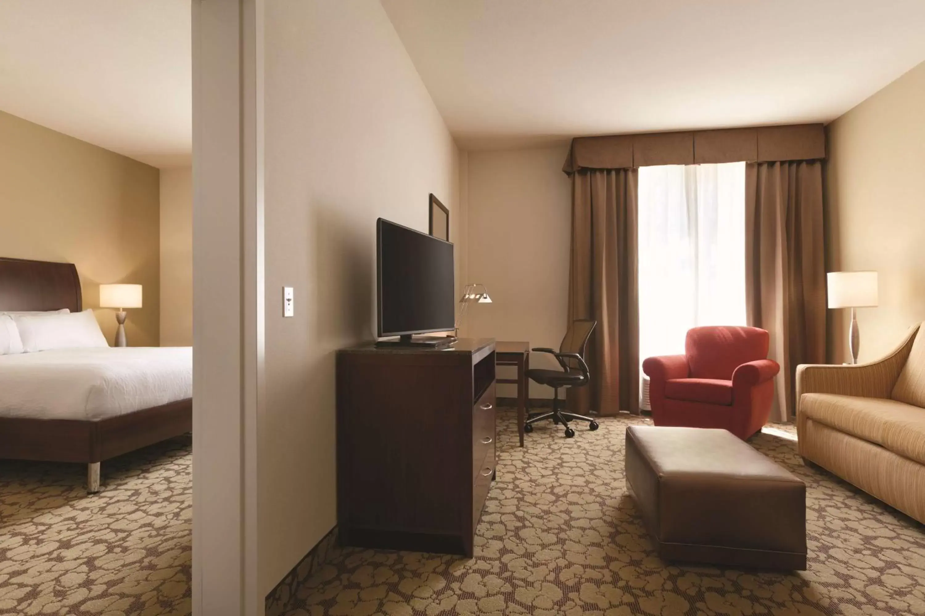 Bed, TV/Entertainment Center in Hilton Garden Inn Boston Logan Airport