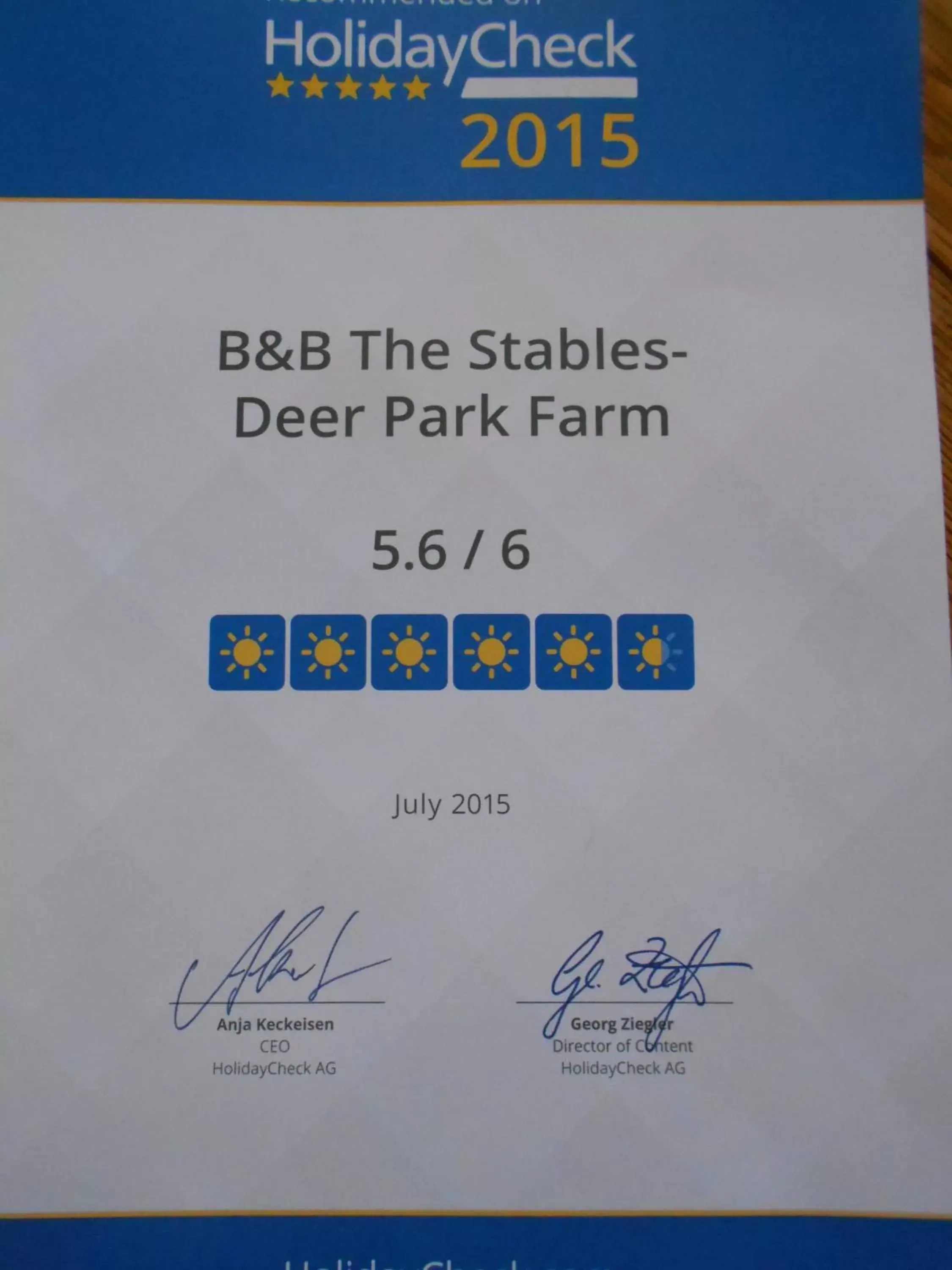 Certificate/Award in The Stables - Deer Park Farm
