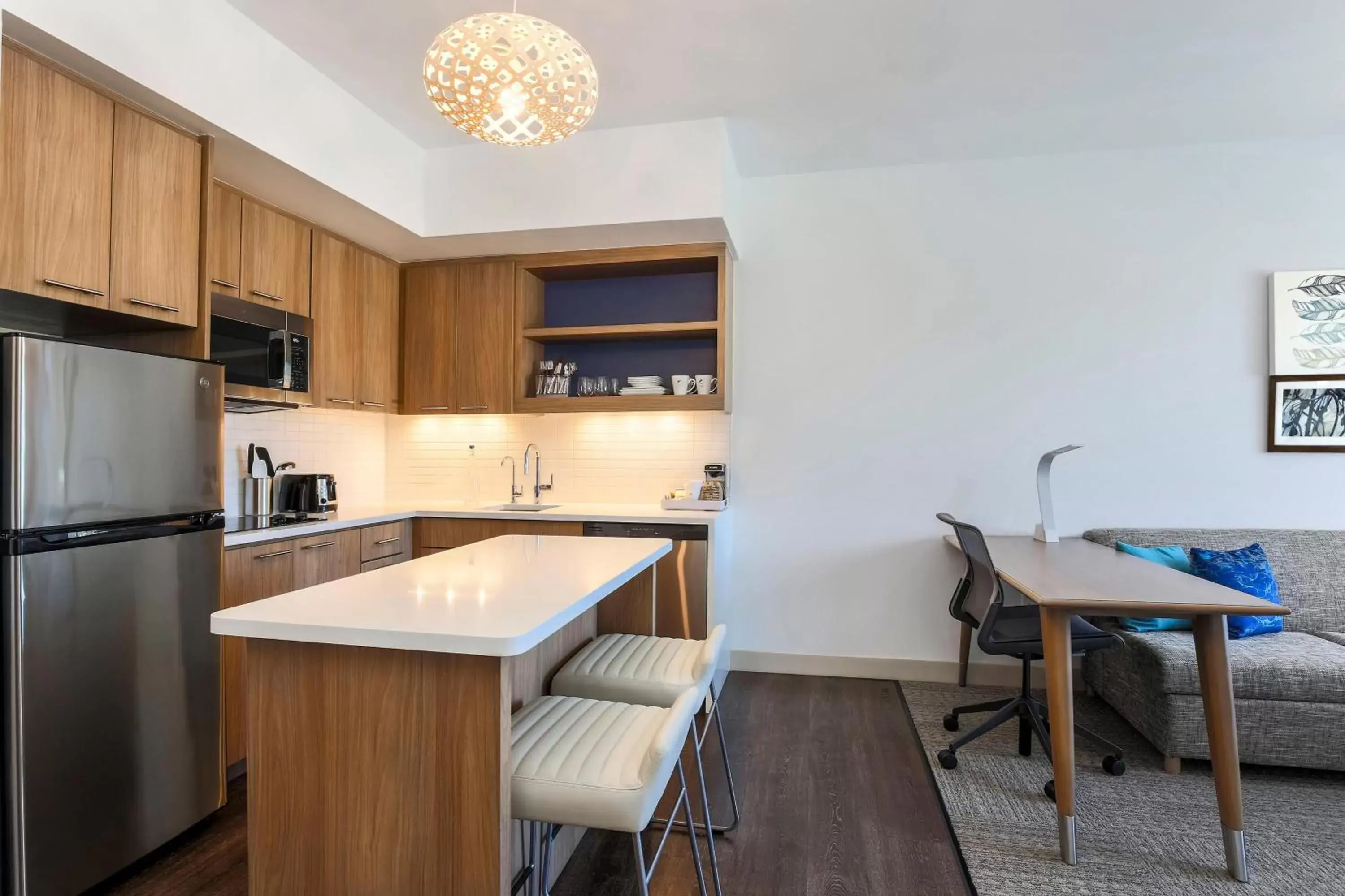 Bedroom, Kitchen/Kitchenette in Element Ontario Rancho Cucamonga