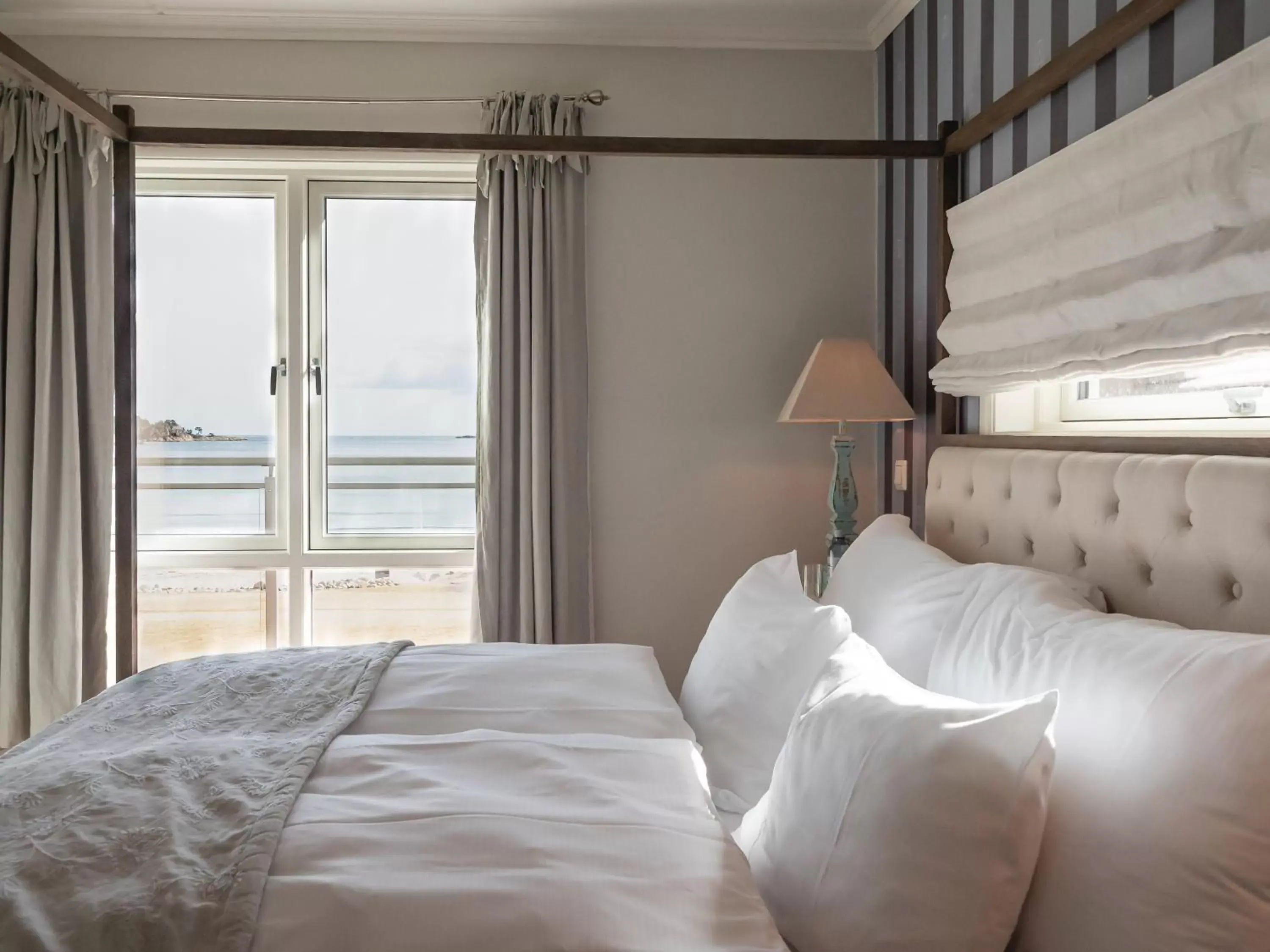 View (from property/room), Bed in Strand Hotel Fevik - by Classic Norway Hotels