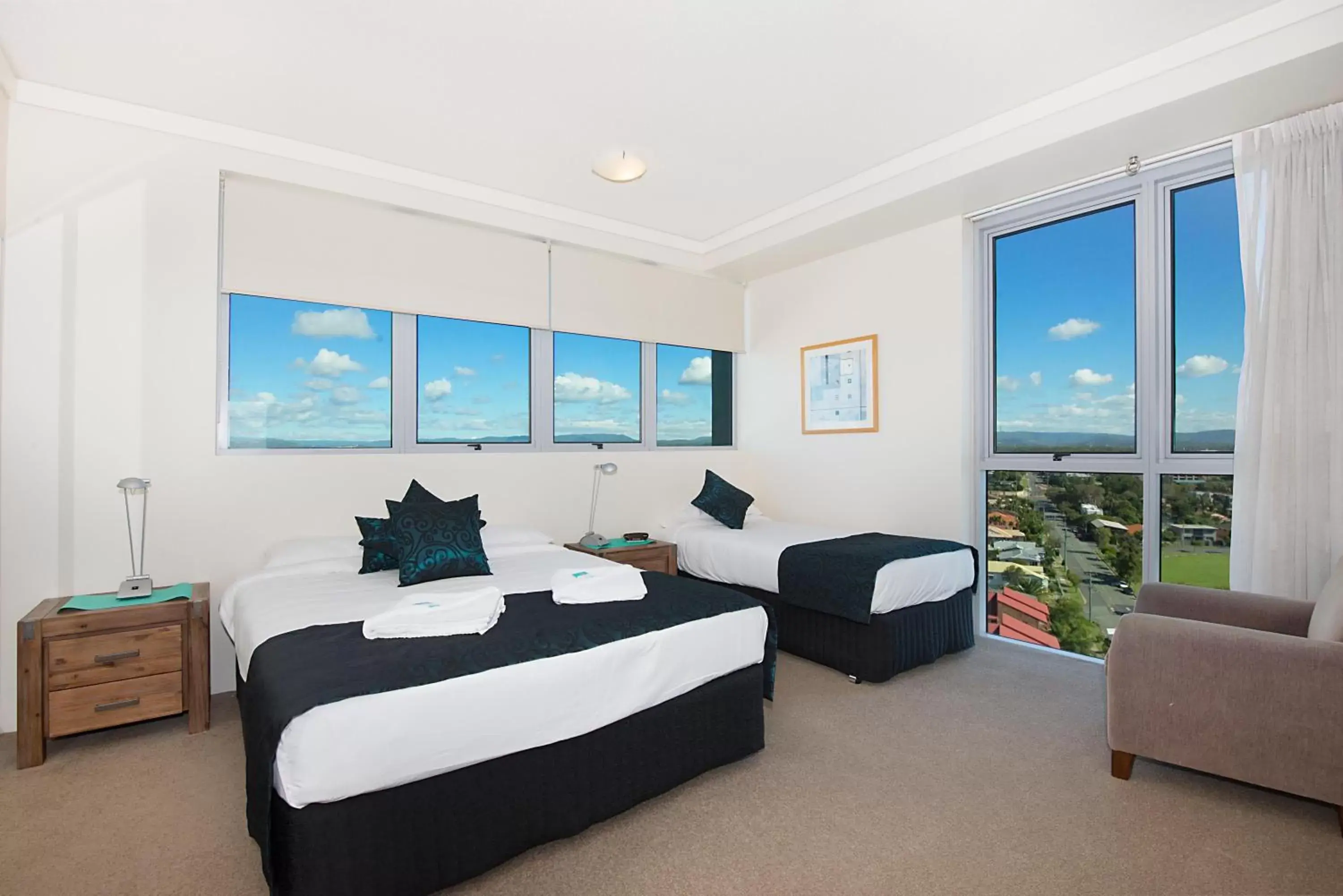 Bed, View in The Grand Apartments