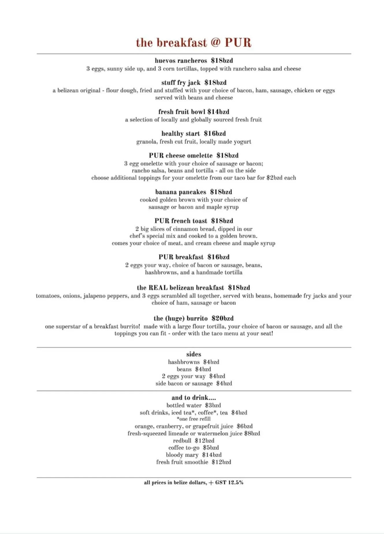 Food in PUR Boutique Cabanas, Adults Only