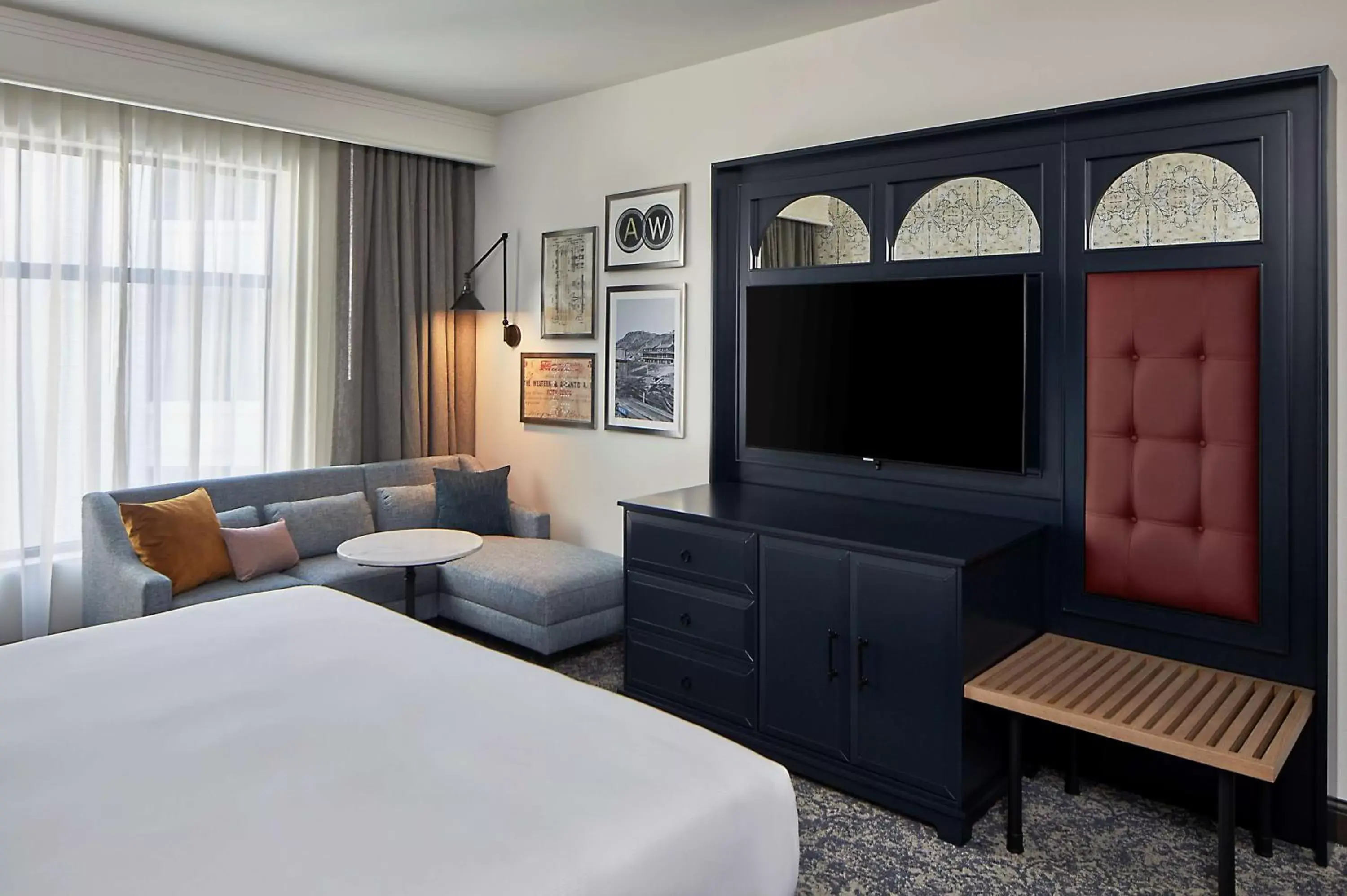 Bedroom, TV/Entertainment Center in The Hamilton Alpharetta, Curio Collection By Hilton